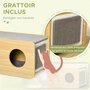 Voir la diapositive 4 : PAWHUT Maison pour chat design poste de radio - niche chat panier chat - 2 coussins + grattoir sisal amovibles - MDF panneaux aspect bois clair