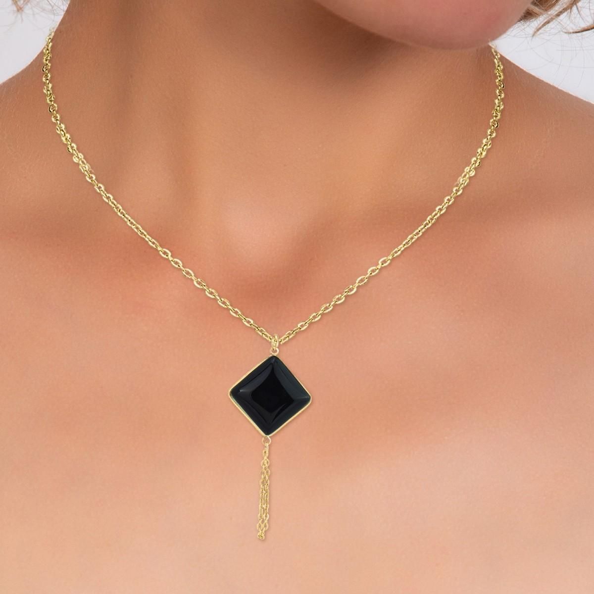 SC BOHEME Collier SC Bohème orné d'un onyx noir en acier inoxydable