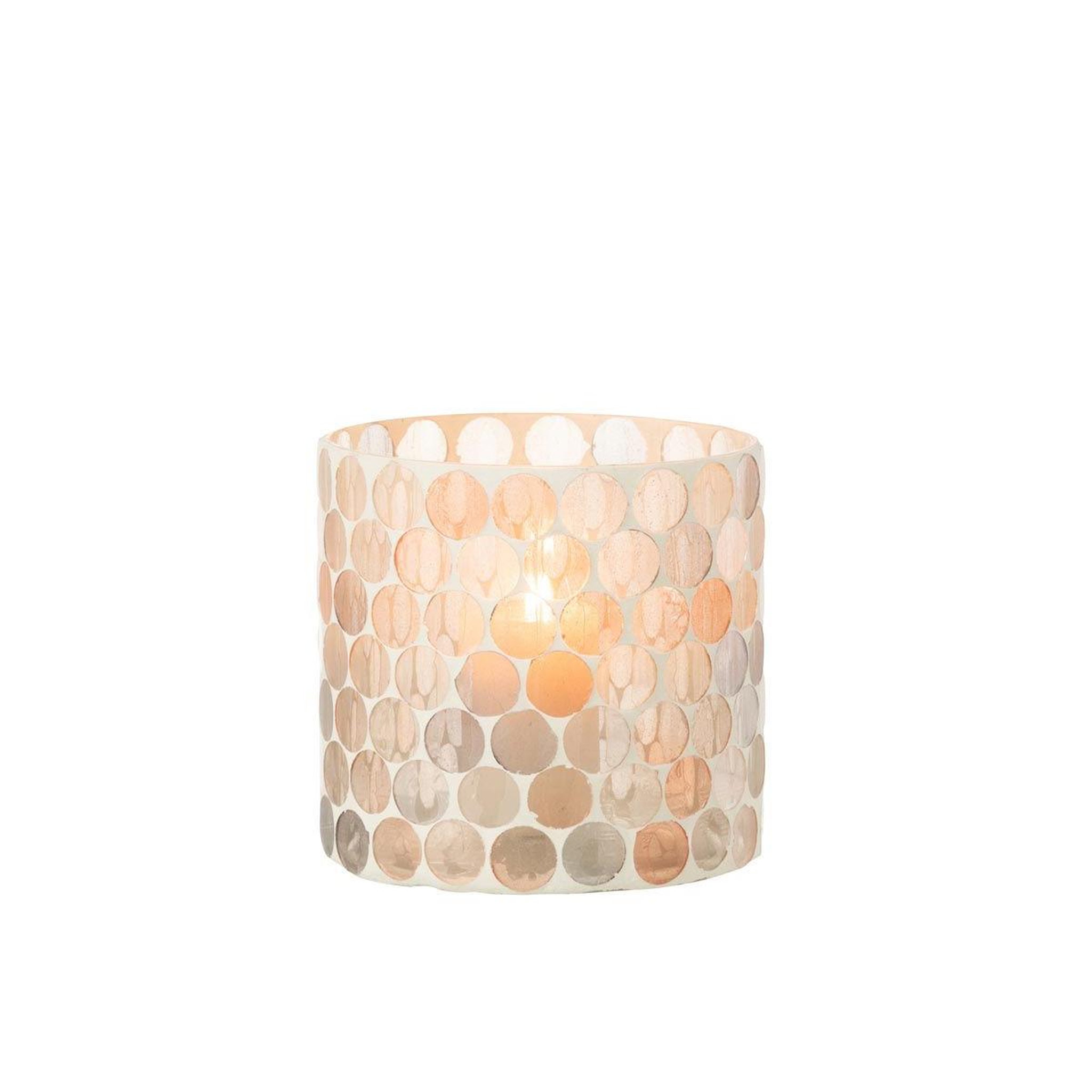 Voir la diapositive 6 : J-LINE Photophore Design  Mosaïc  15cm Blanc & Orange