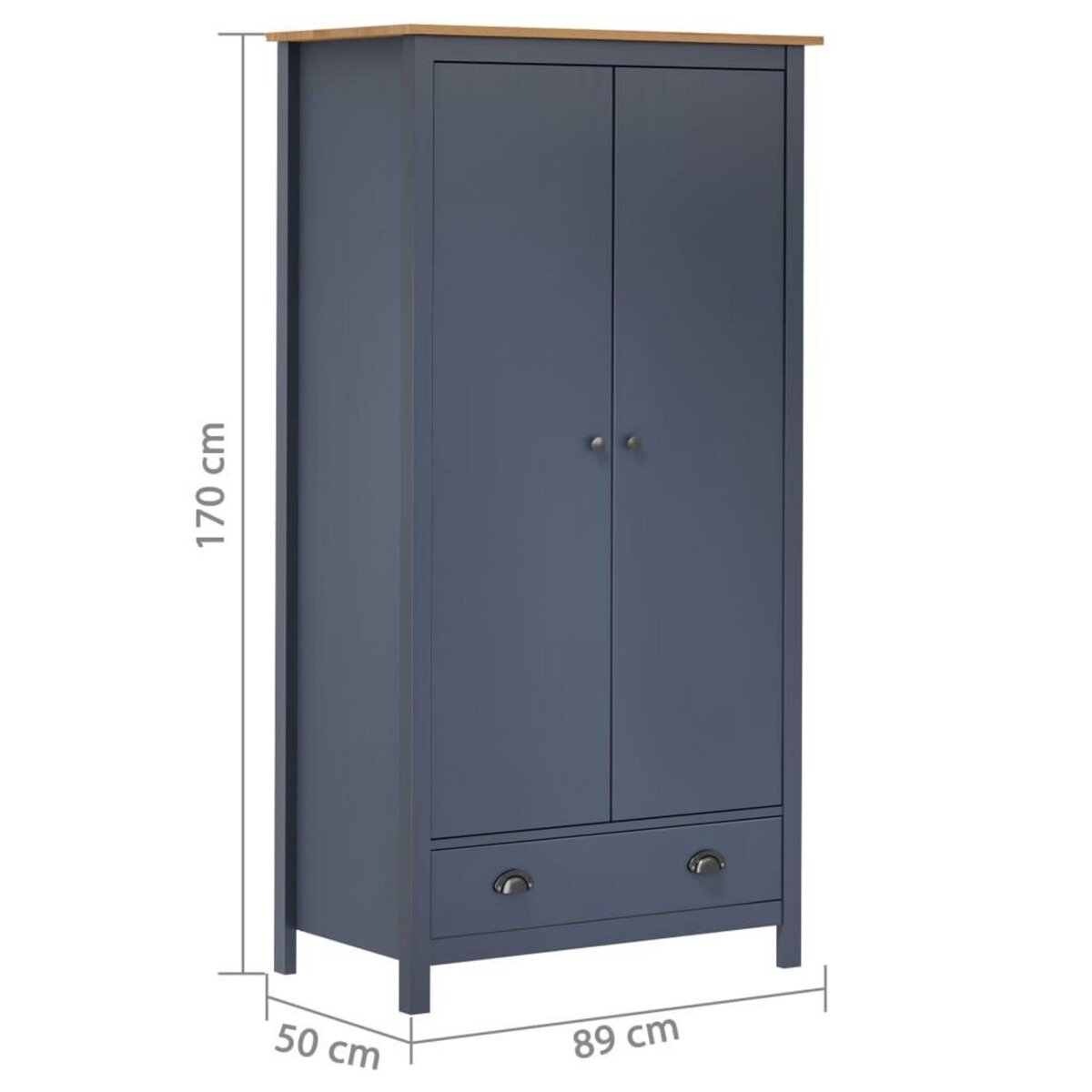 VIDAXL Garde-robe a 2 portes Hill Gris 89x50x170cm Bois de pin solide