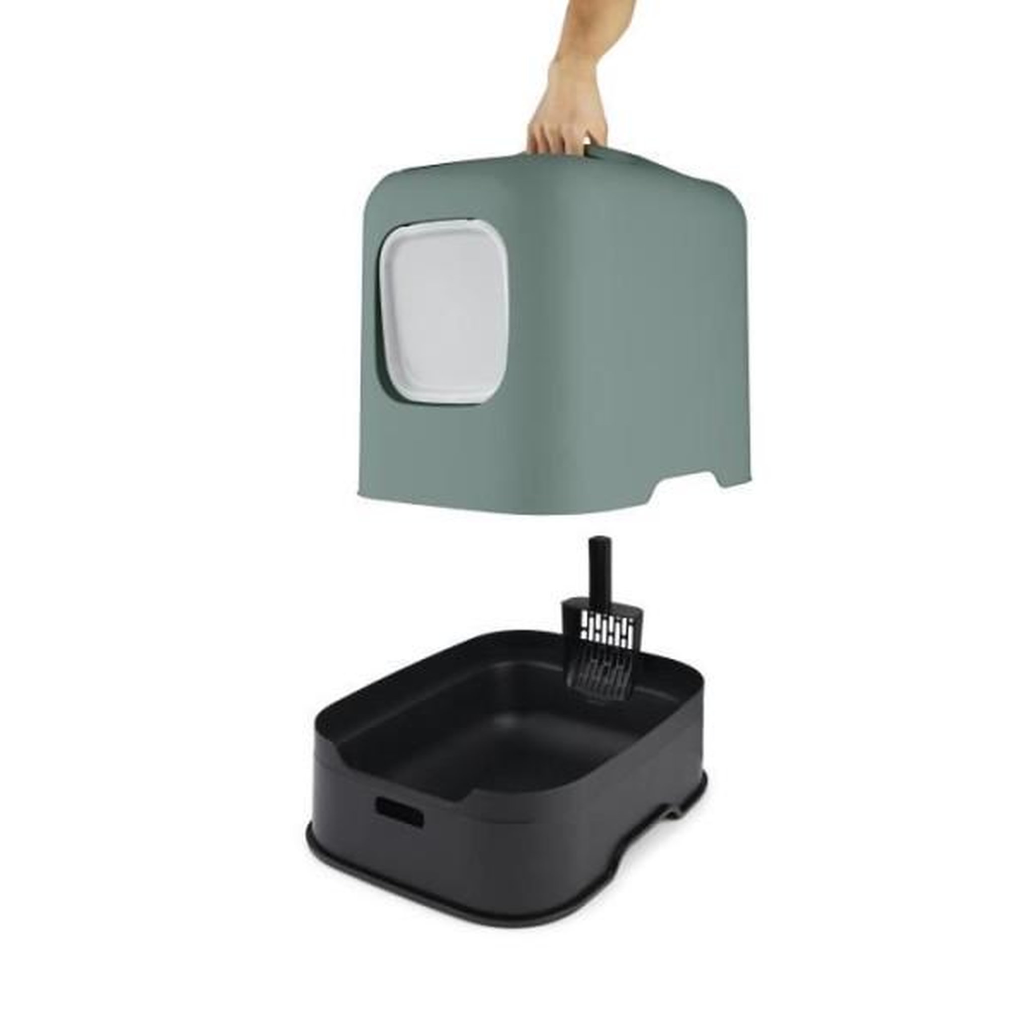 Voir la diapositive 2 : ROTHO Rotho - maison toilette pour chat 51 x 39 x 40 cm - bac a litiere - vert de gui