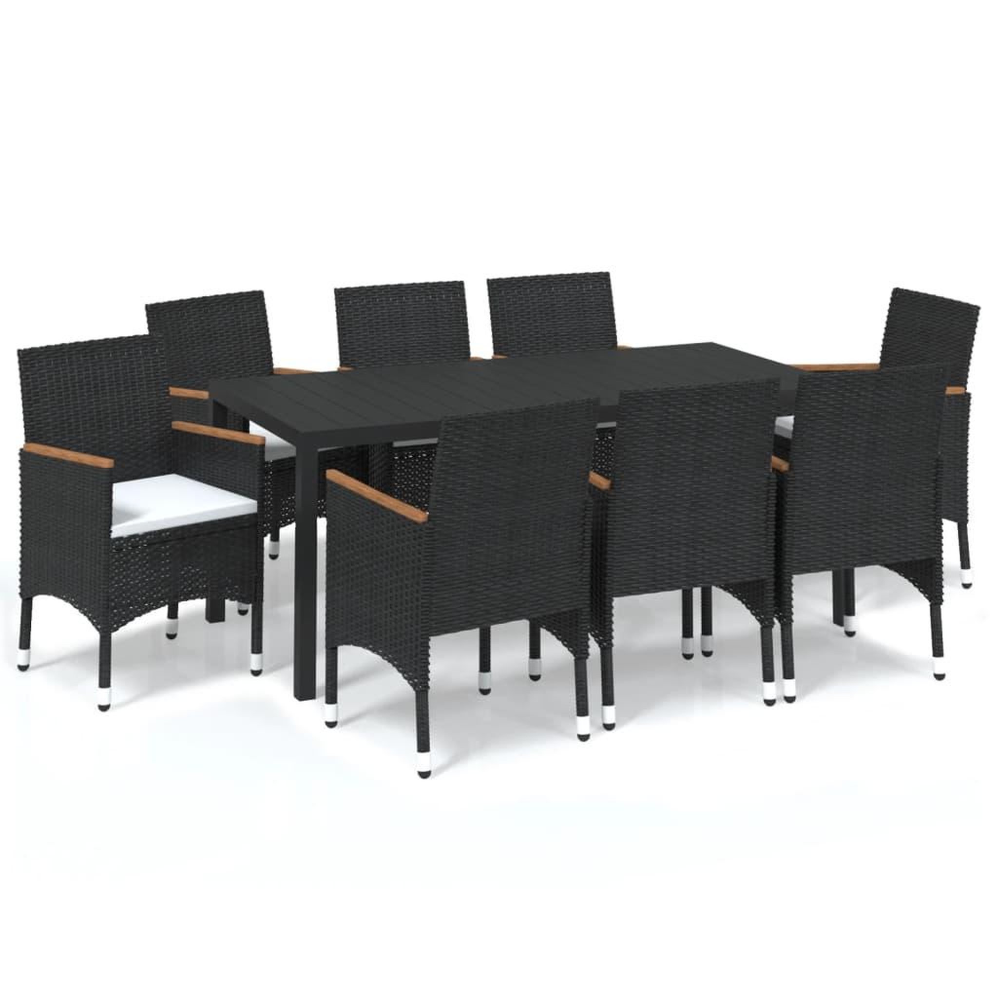 Voir la diapositive 2 : VIDAXL Ensemble a manger de jardin coussins 9pcs Resine tressee Noir