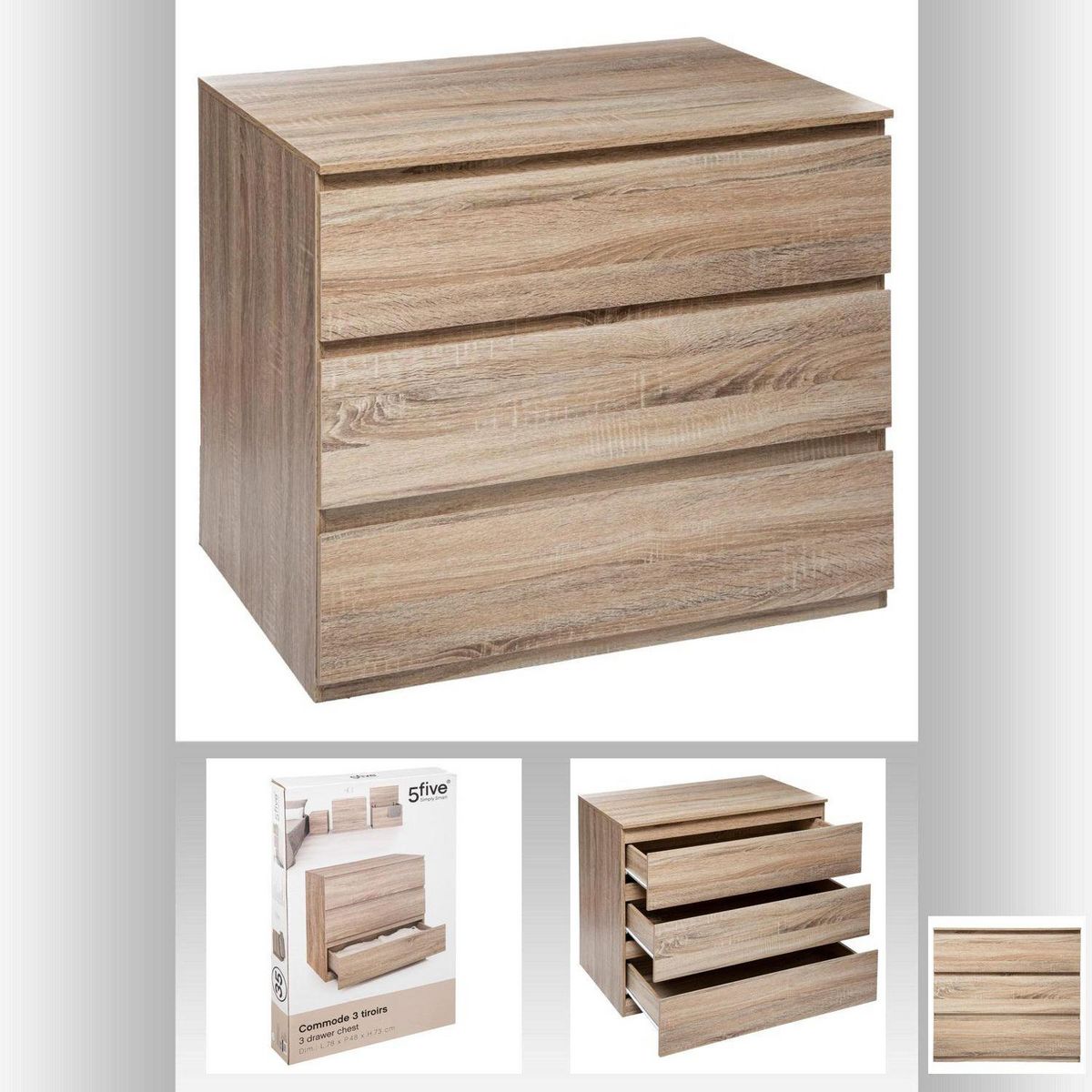 FIVE Commode de chambre 3 tiroirs - Bois