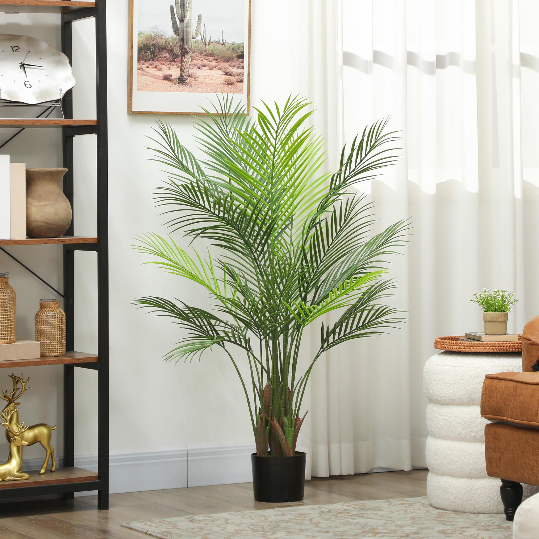 Voir la diapositive 2 : HOMCOM Palmier artificiel - plante artificielle H.120cm - 4 pieds 22 feuilles grand réalisme - pot inclus