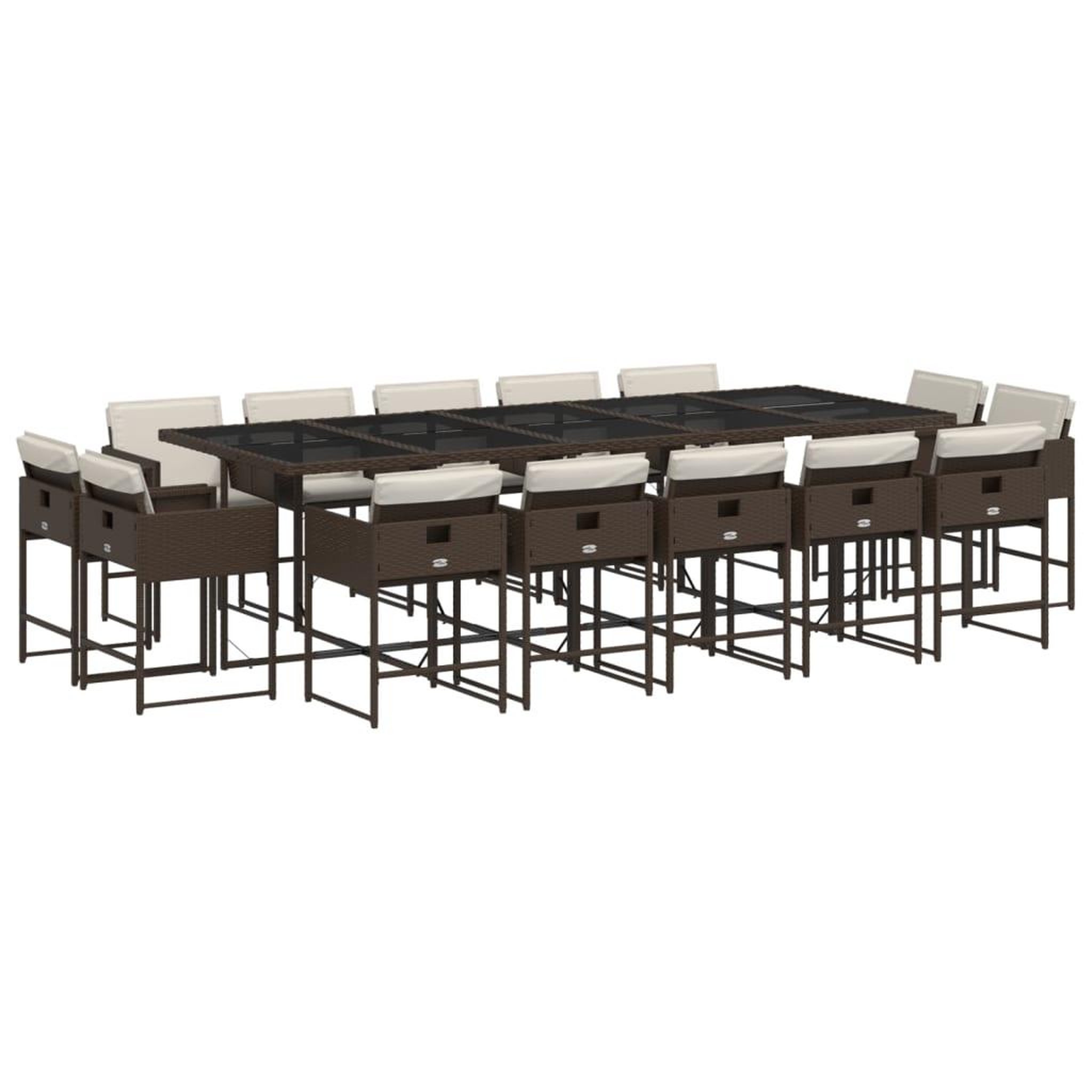 Voir la diapositive 2 : VIDAXL Ensemble a manger de jardin avec coussins 15 pcs marron rotin