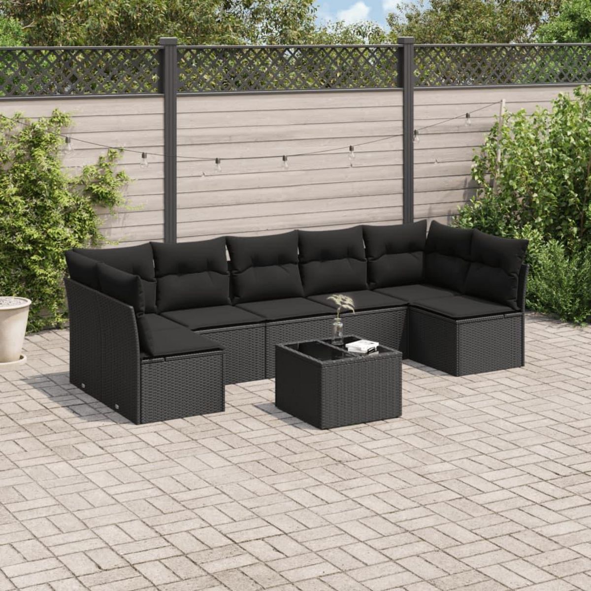 VIDAXL Salon de jardin 8 pcs avec coussins noir resine tressee