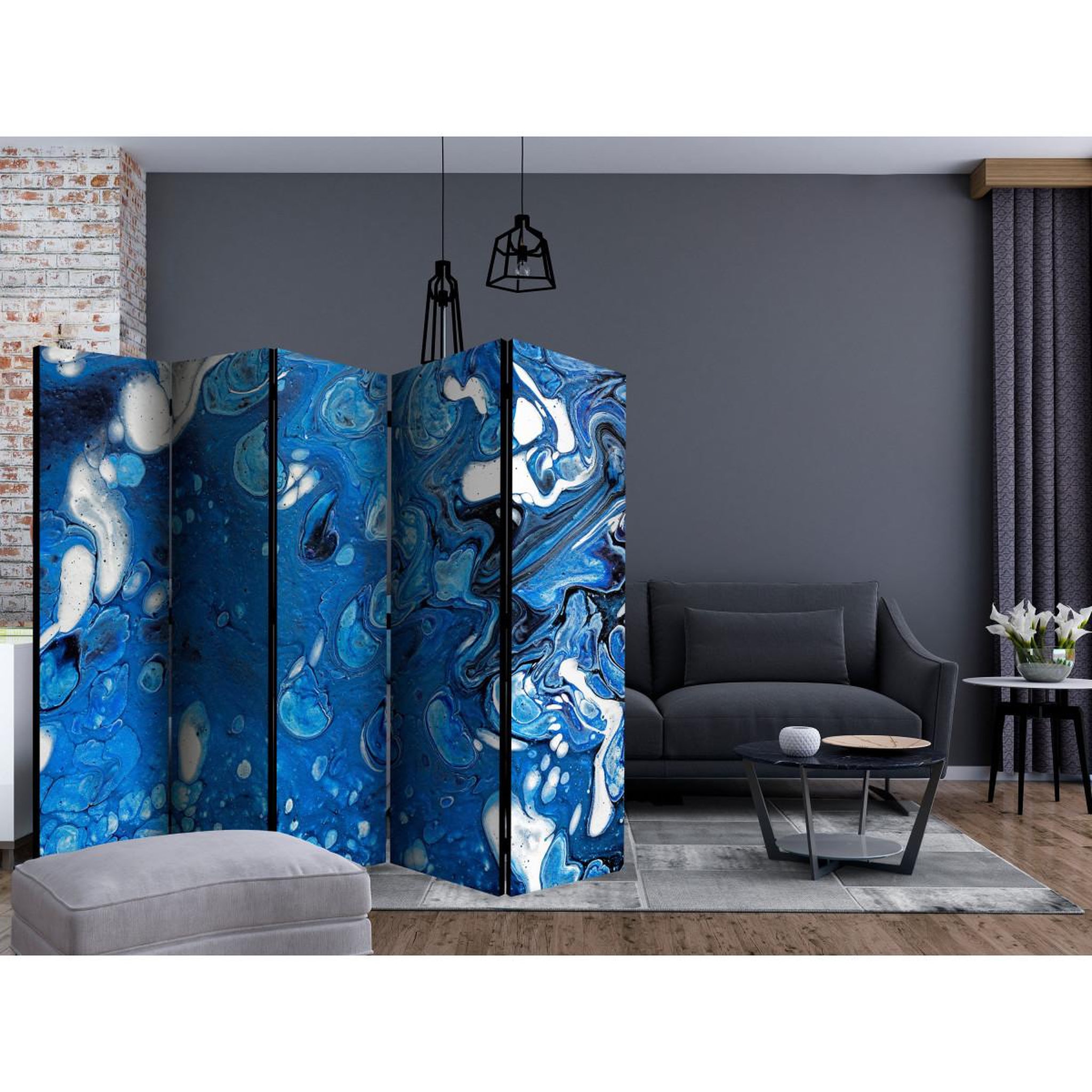 Voir la diapositive 2 : Paris Prix Paravent 5 volets  blue stream  172x225cm