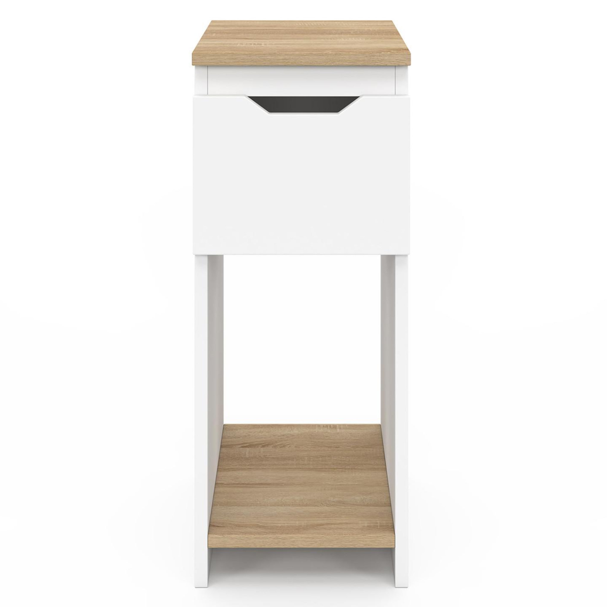 Voir la diapositive 3 : ID MARKET Lot de 2 tables de chevet étroites anouk 1 tiroir avec niche blanc et bois