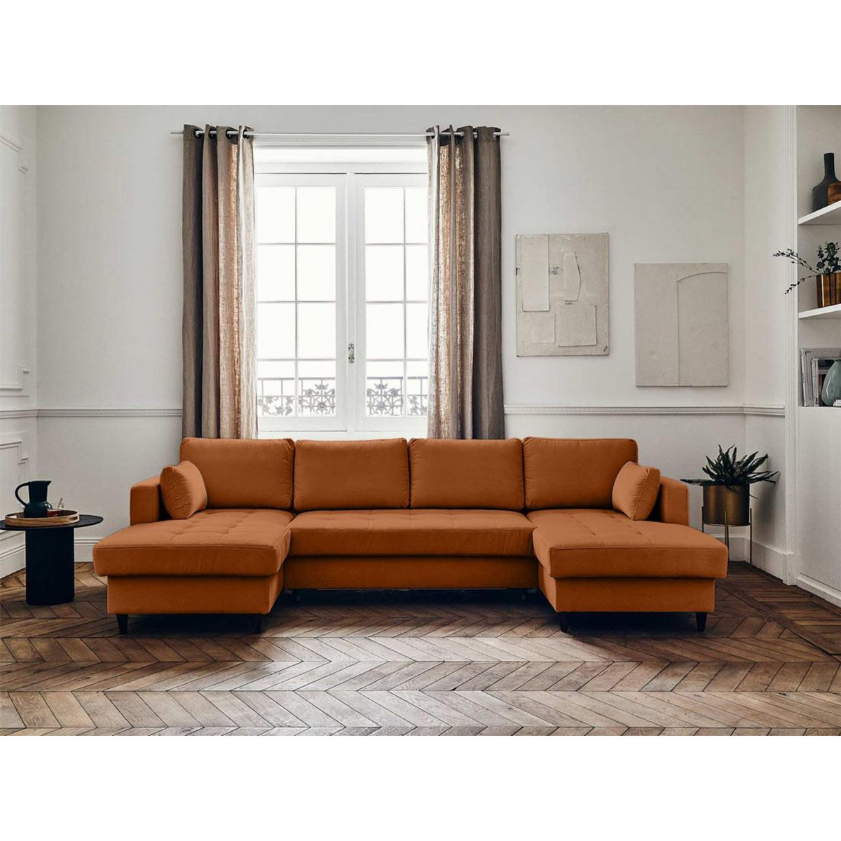 LISA DESIGN Anna - canapé panoramique en u - 7 places - convertible avec coffre - en velours