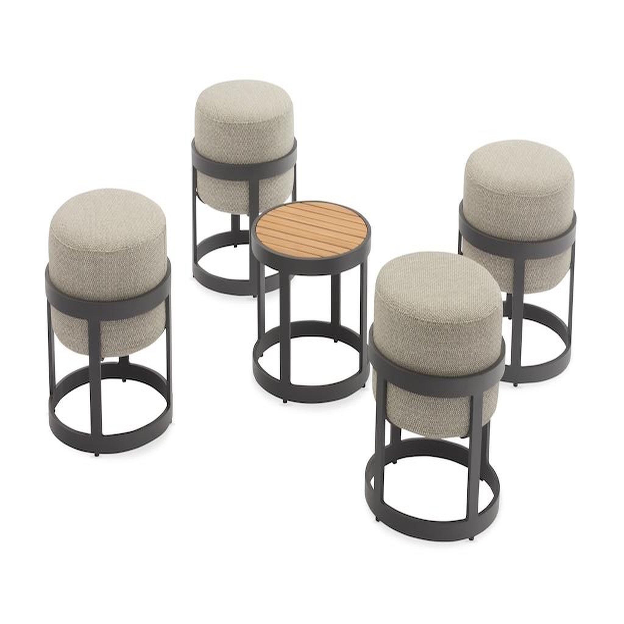 Proloisirs Set totem (4 tabourets + 1 table) - empilable - aluminium époxy / teck fsc - graphite