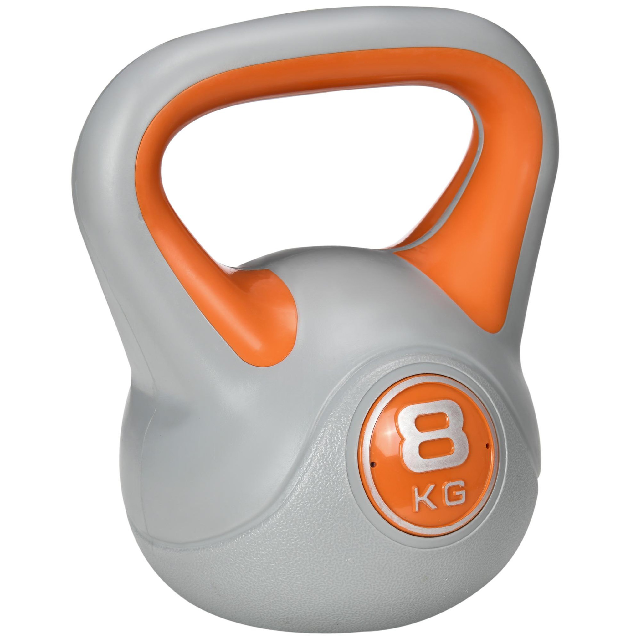 HOMCOM Kettlebell 8 kg - haltère boule - poignée ergonomique - pu gris orange