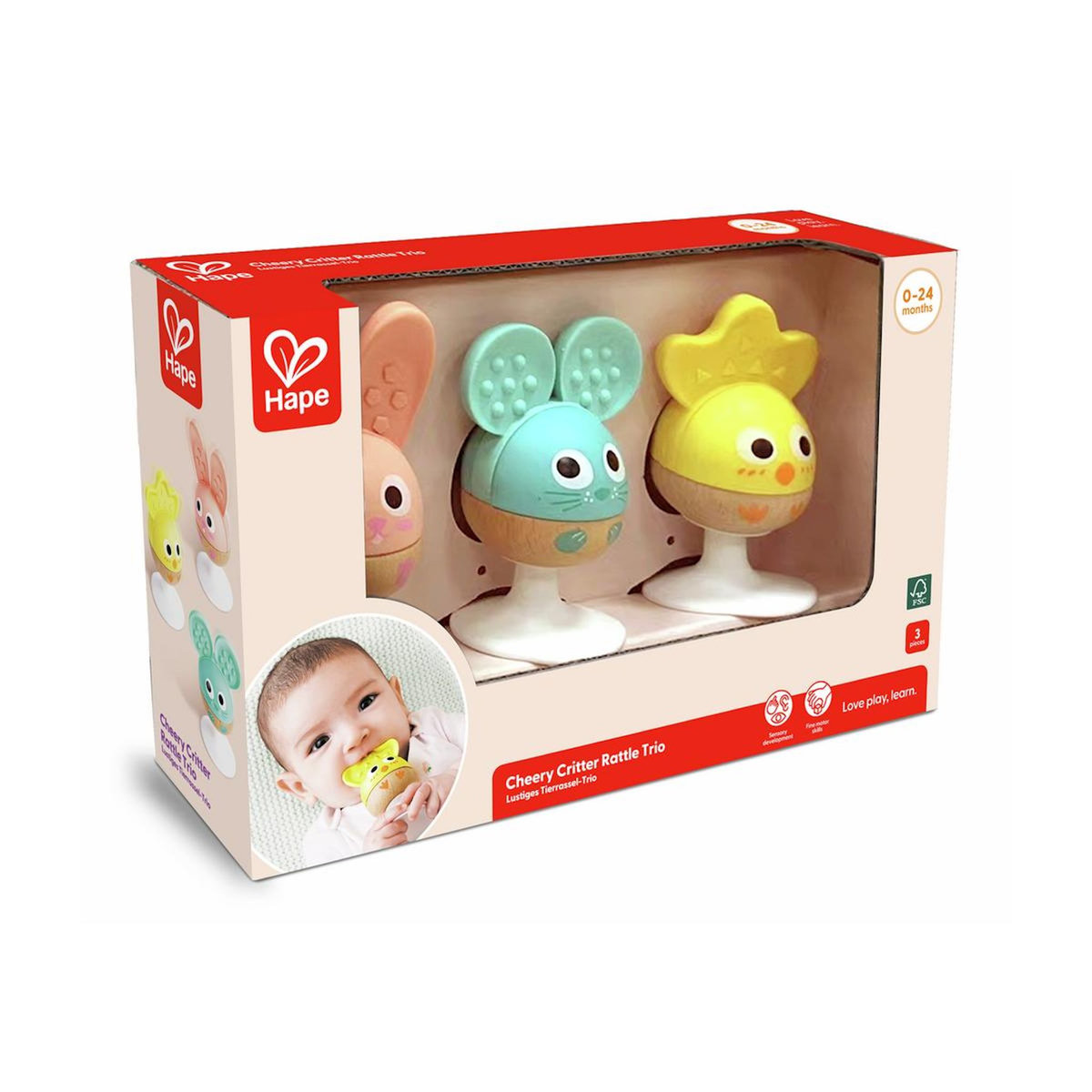 Hape 3 hochets à ventouse - animaux