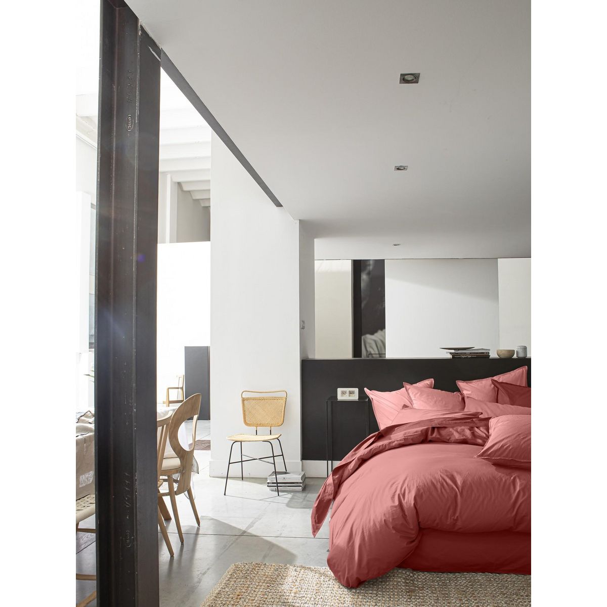 BATON ROUGE Housse de couette 100% percale de coton lavé 80fils/cm² - finition bouteille 40cm - vieux rose