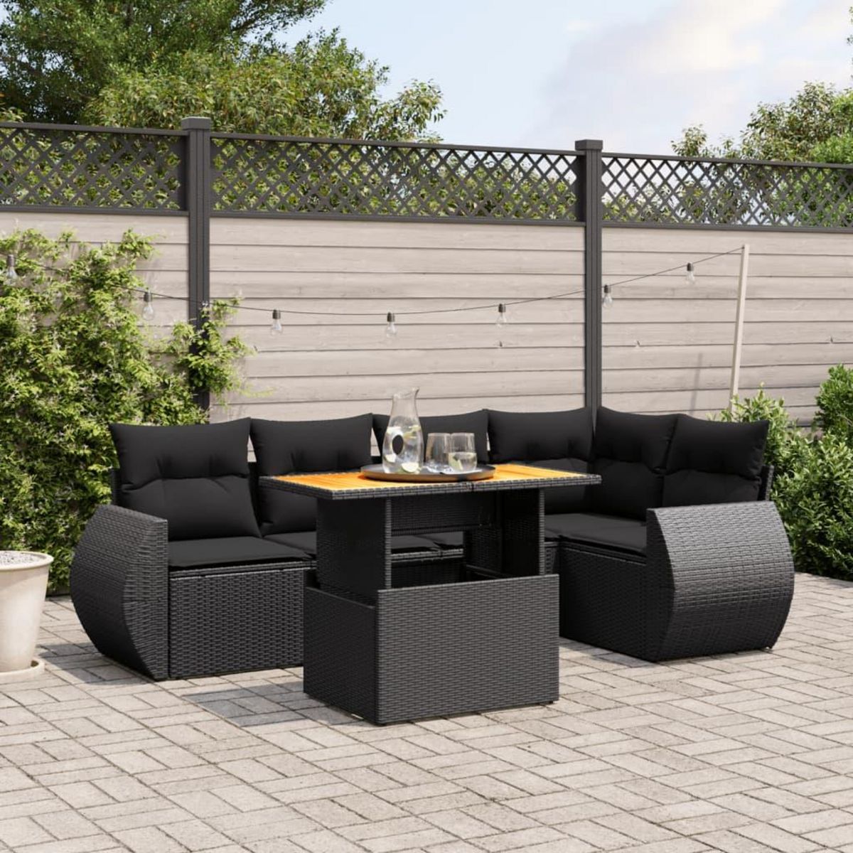 VIDAXL Salon de jardin 6 pcs avec coussins noir resine tressee