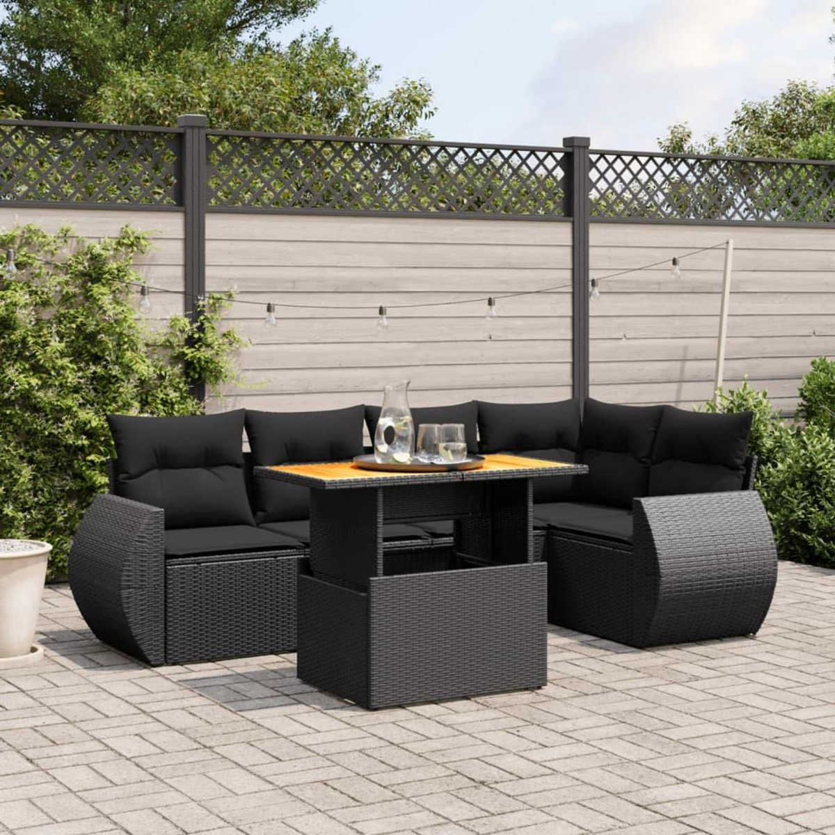 VIDAXL Salon de jardin 6 pcs avec coussins noir resine tressee