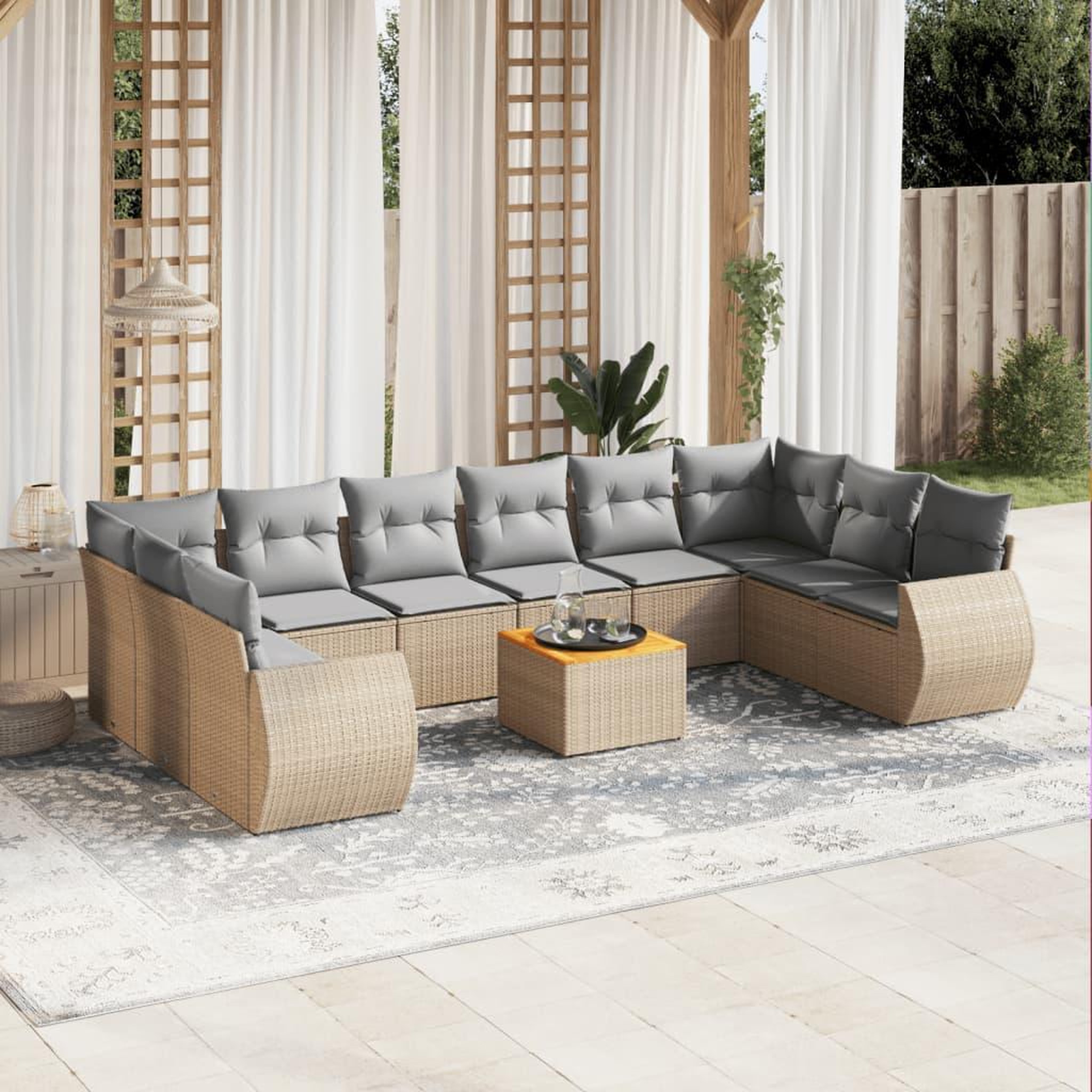 VIDAXL Salon de jardin 11 pcs avec coussins beige resine tressee