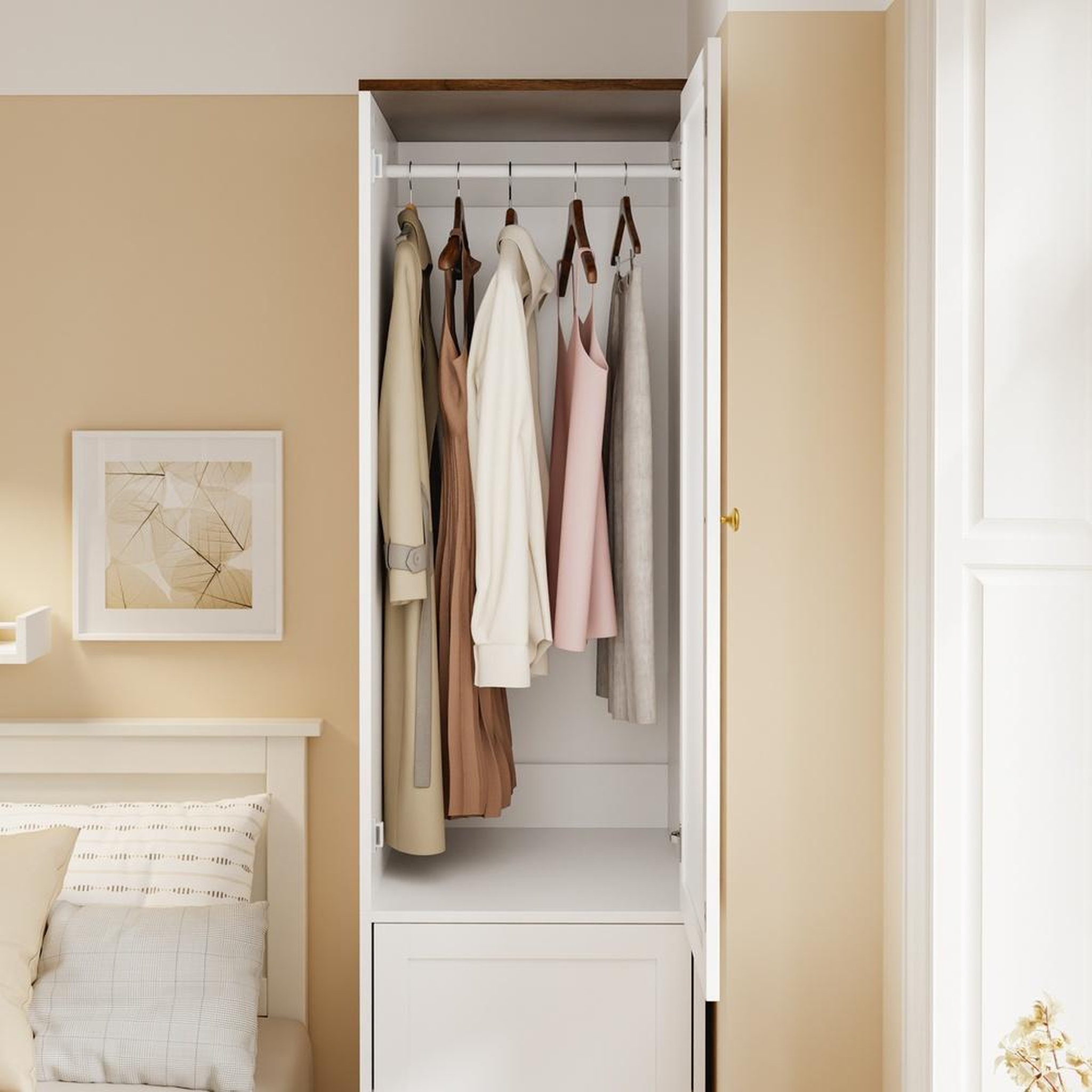 Voir la diapositive 6 : SOBUY Armoire étroite 2 portes blanc avec décor bois 45x55x187cm ksb03-w