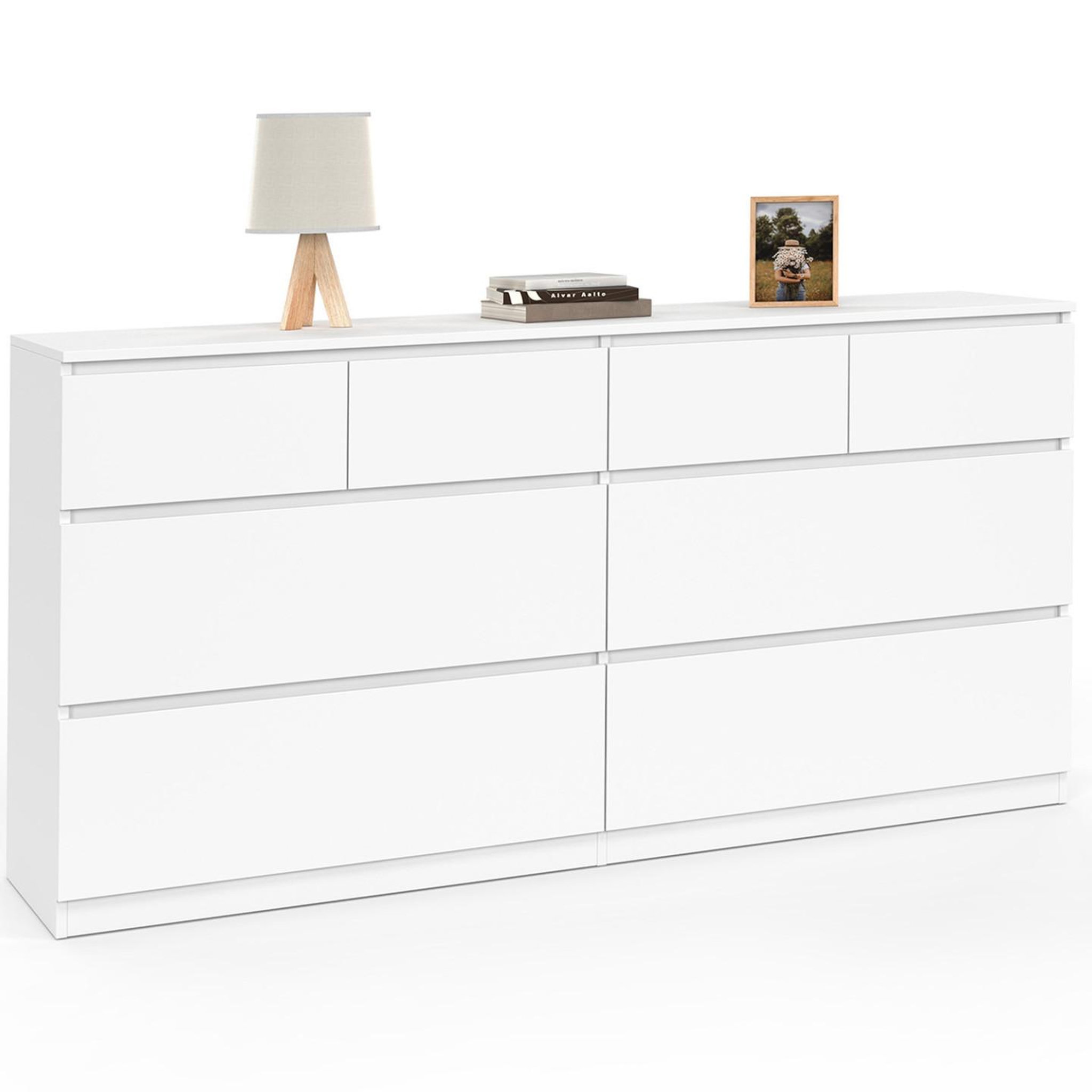 ID MARKET Commode 8 tiroirs tomi 160 cm bois blanc