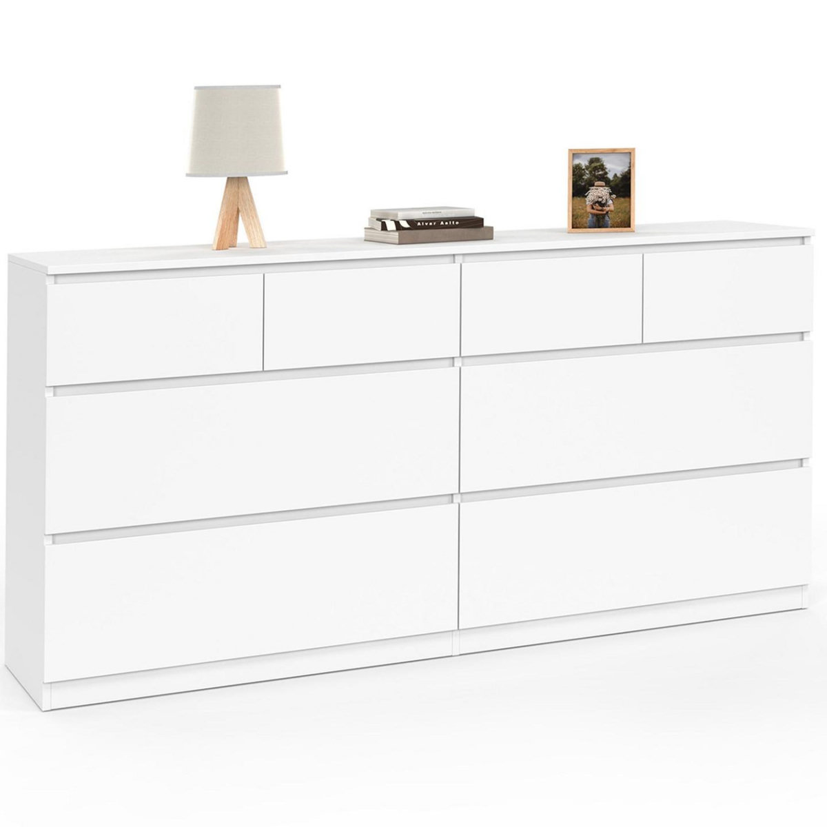 ID MARKET Commode 8 tiroirs TOMI 160 cm bois blanc