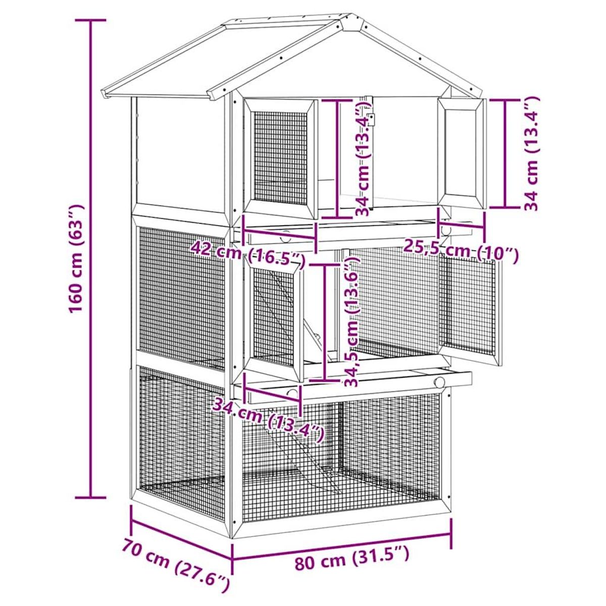 VIDAXL Clapier d'exterieur Enclos pour petits animaux 3 niveaux Bois