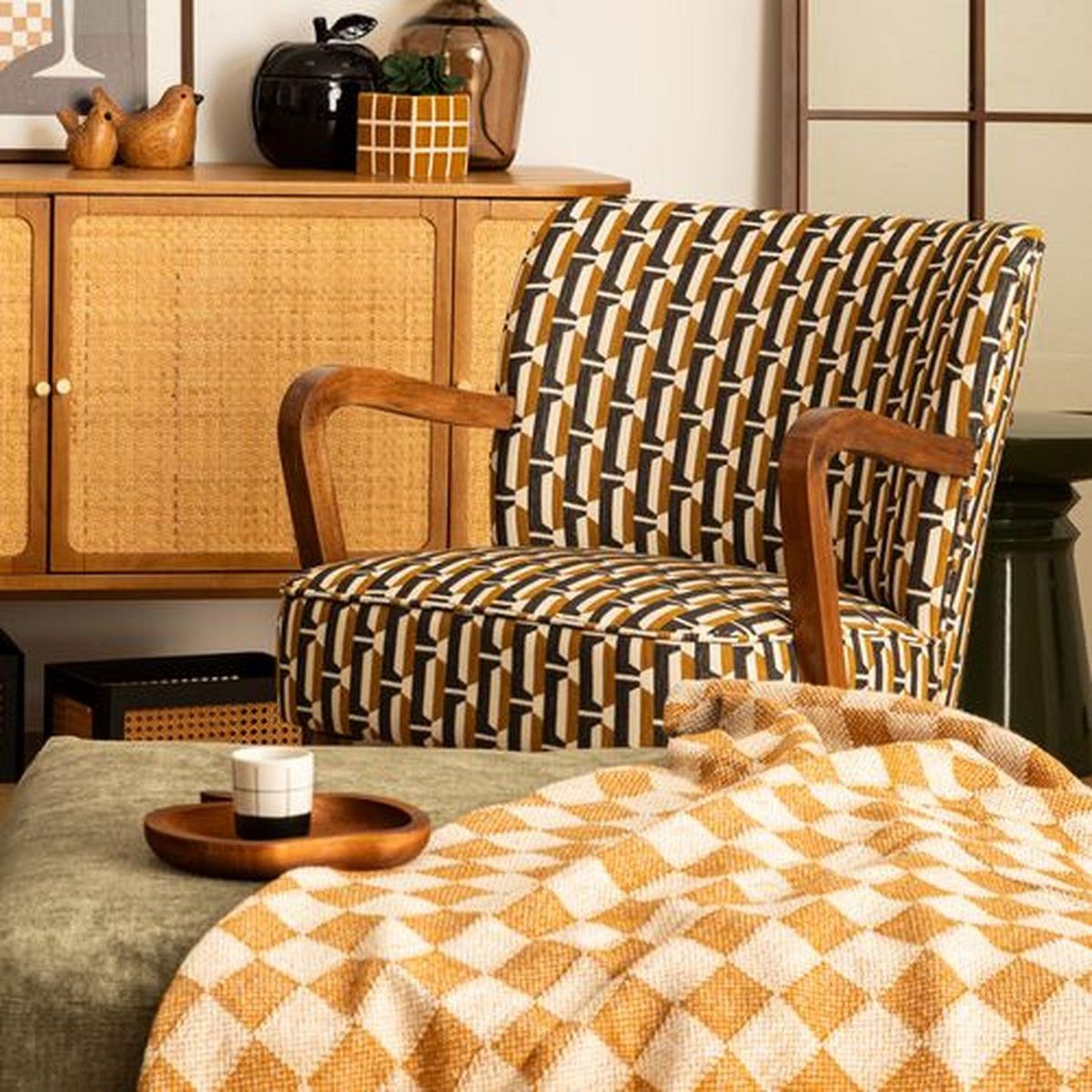 ATMOSPHERA Fauteuil avec tissu jacquard CHIARA - Noir et beige