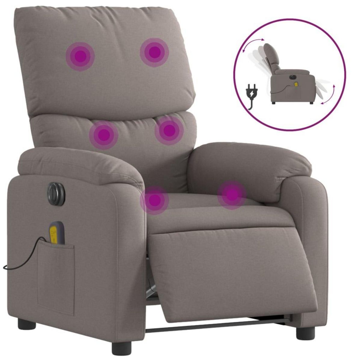 VIDAXL Fauteuil de massage inclinable electrique Taupe Tissu
