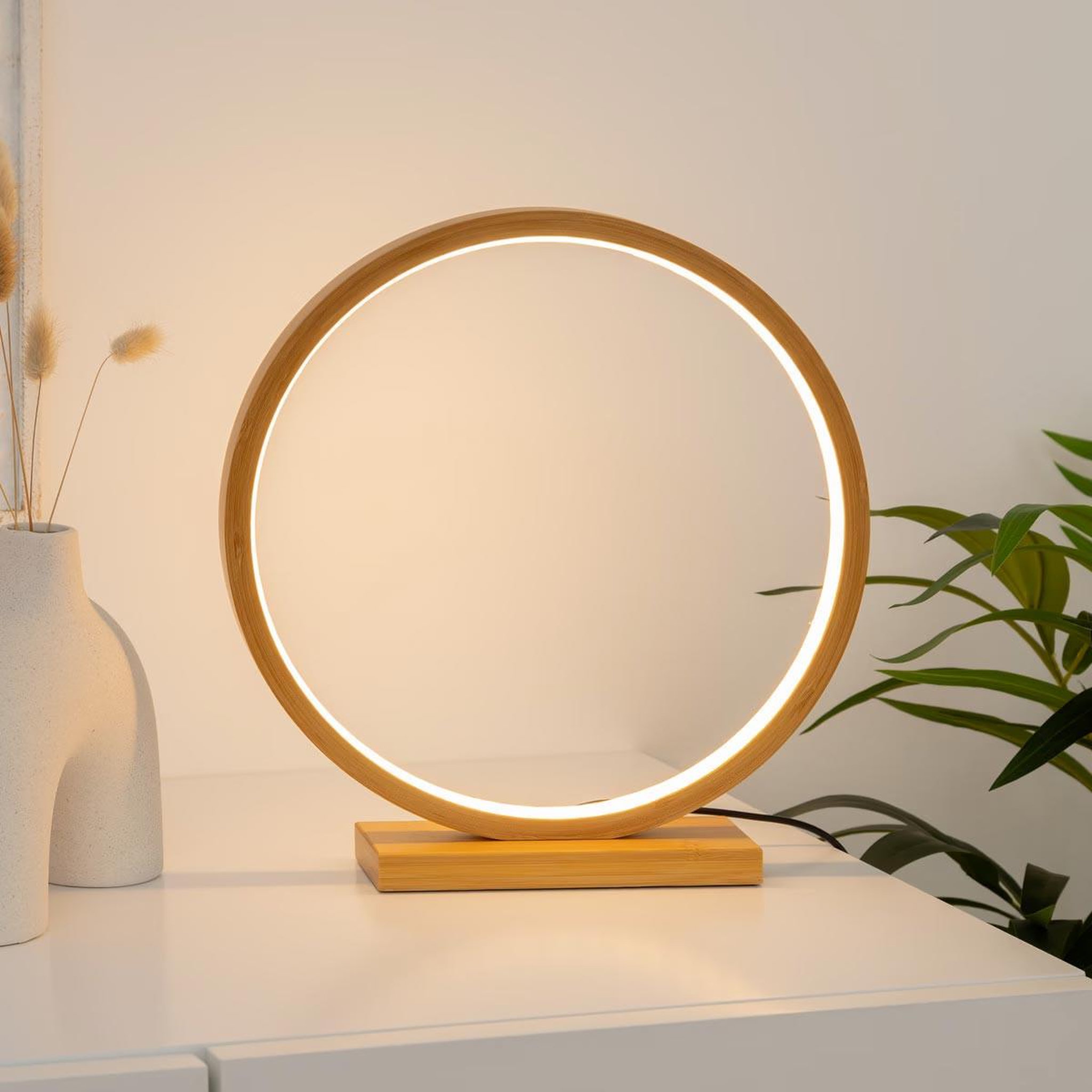 Voir la diapositive 3 : ATMOSPHERA Lampe à poser LED en bambou Stela - H. 32 cm - Marron