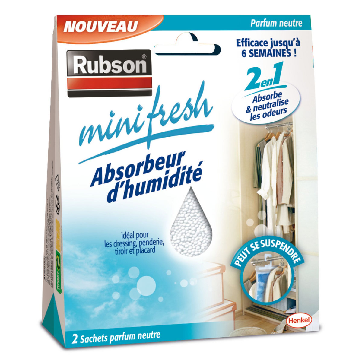 RUBSON Lot de 2 sachets absorbeur MINIFRESH Neutre 50gr