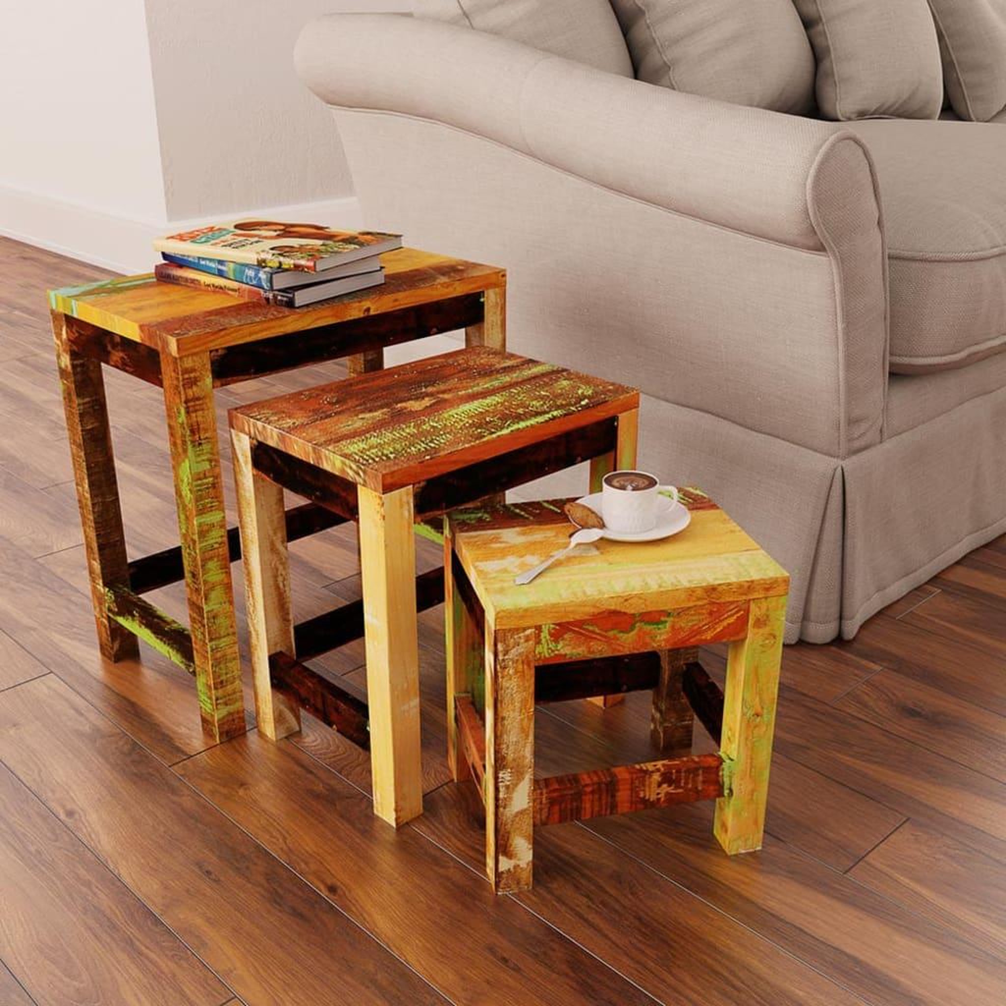 VIDAXL Table gigogne 3 pcs vintage Bois de recuperation