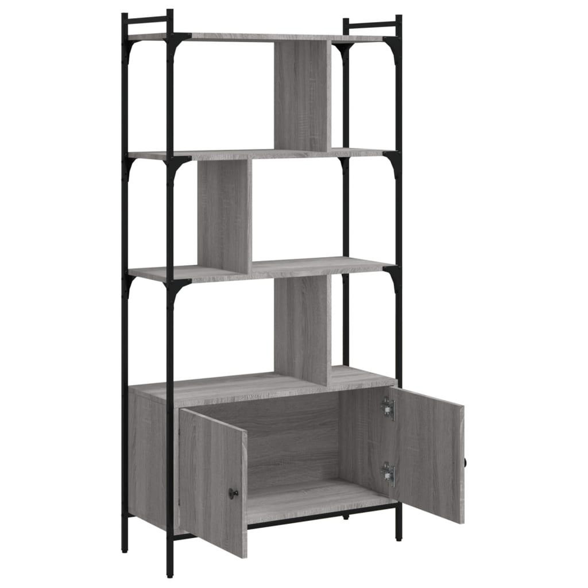 Voir la diapositive 4 : VIDAXL Bibliotheque avec portes sonoma gris 76,5x30x154,5 cm