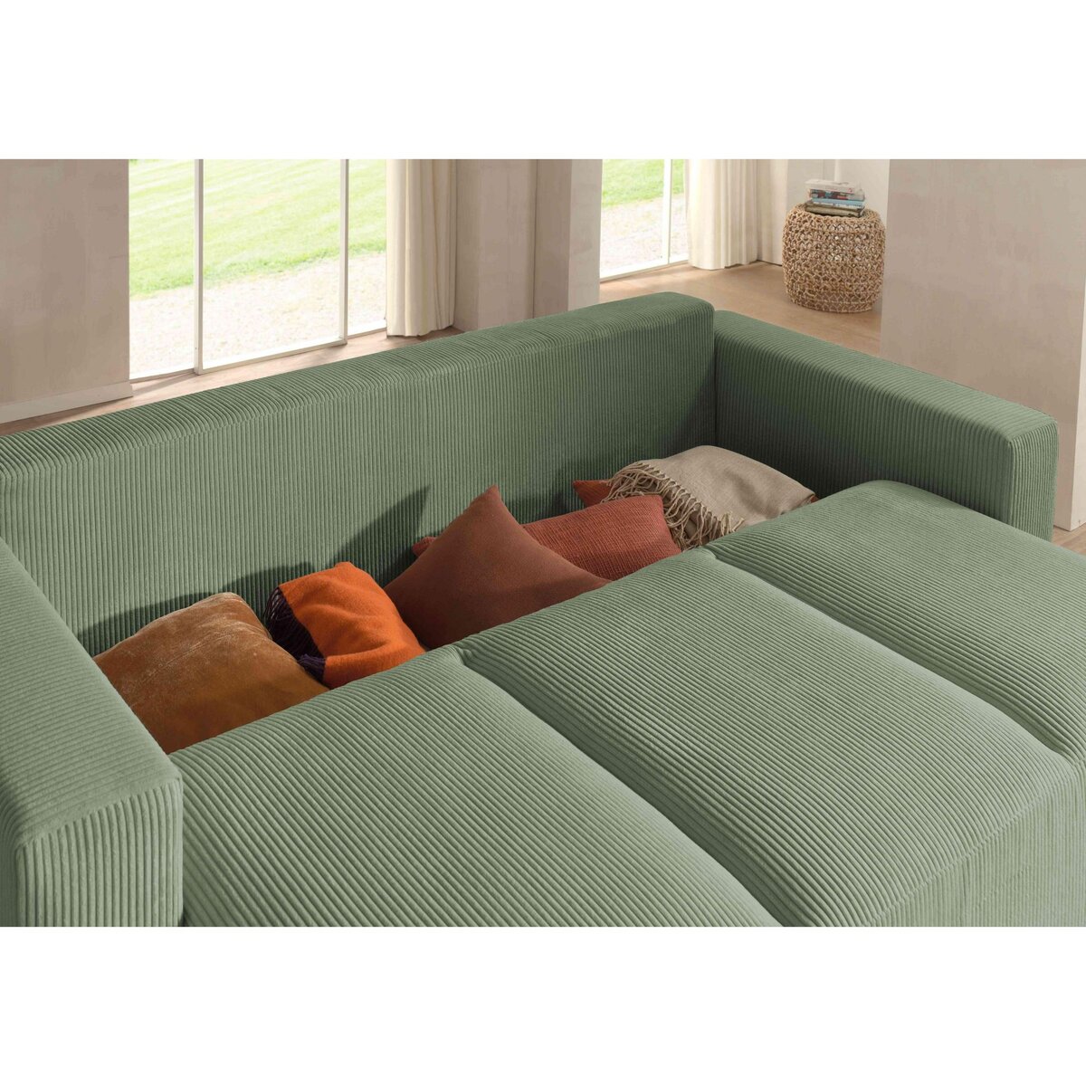 LISA DESIGN Livy - canapé droit convertible - avec coffre - en velours côtelé - 3 places