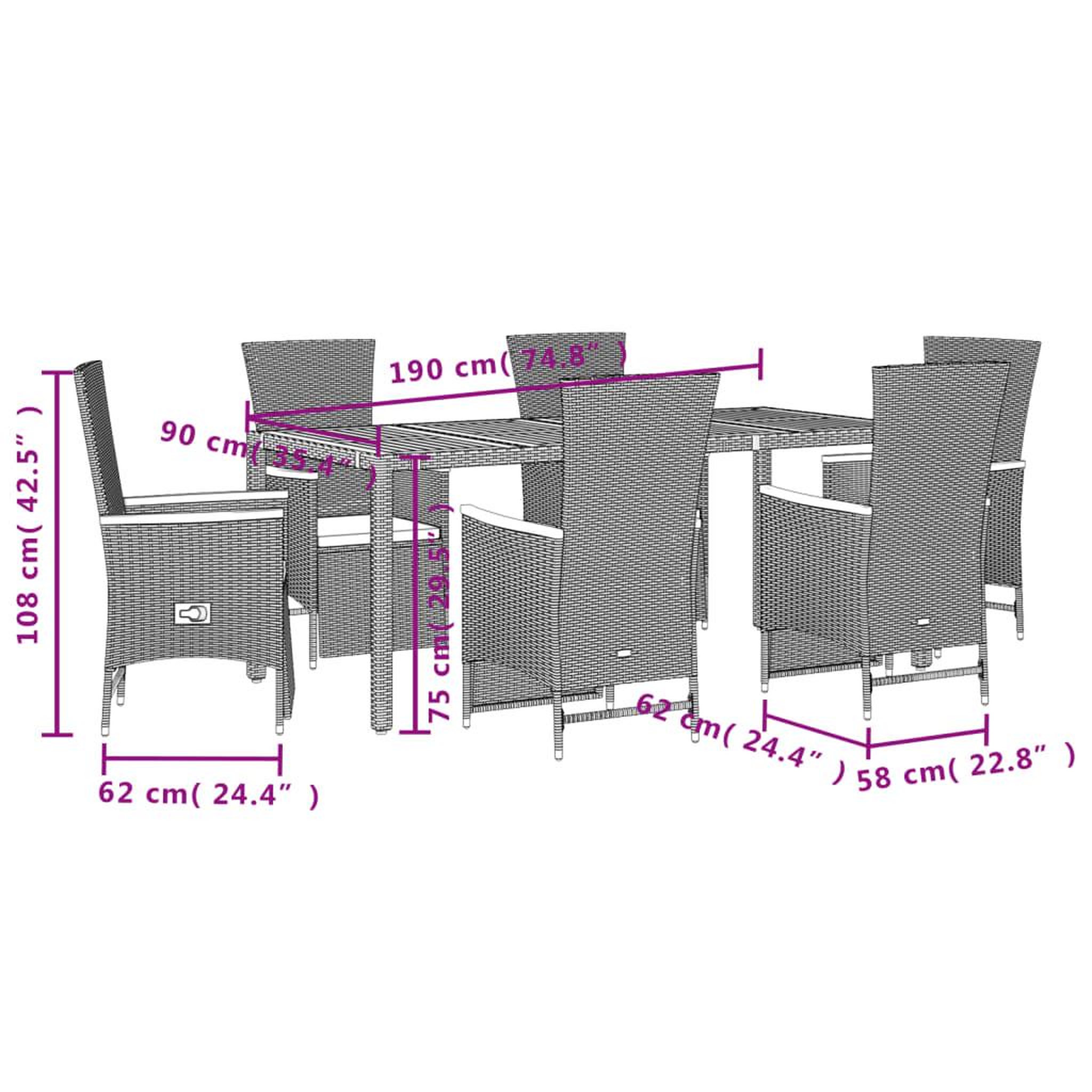 Voir la diapositive 5 : VIDAXL Ensemble a manger de jardin coussins 7pcs Noir Resine tressee
