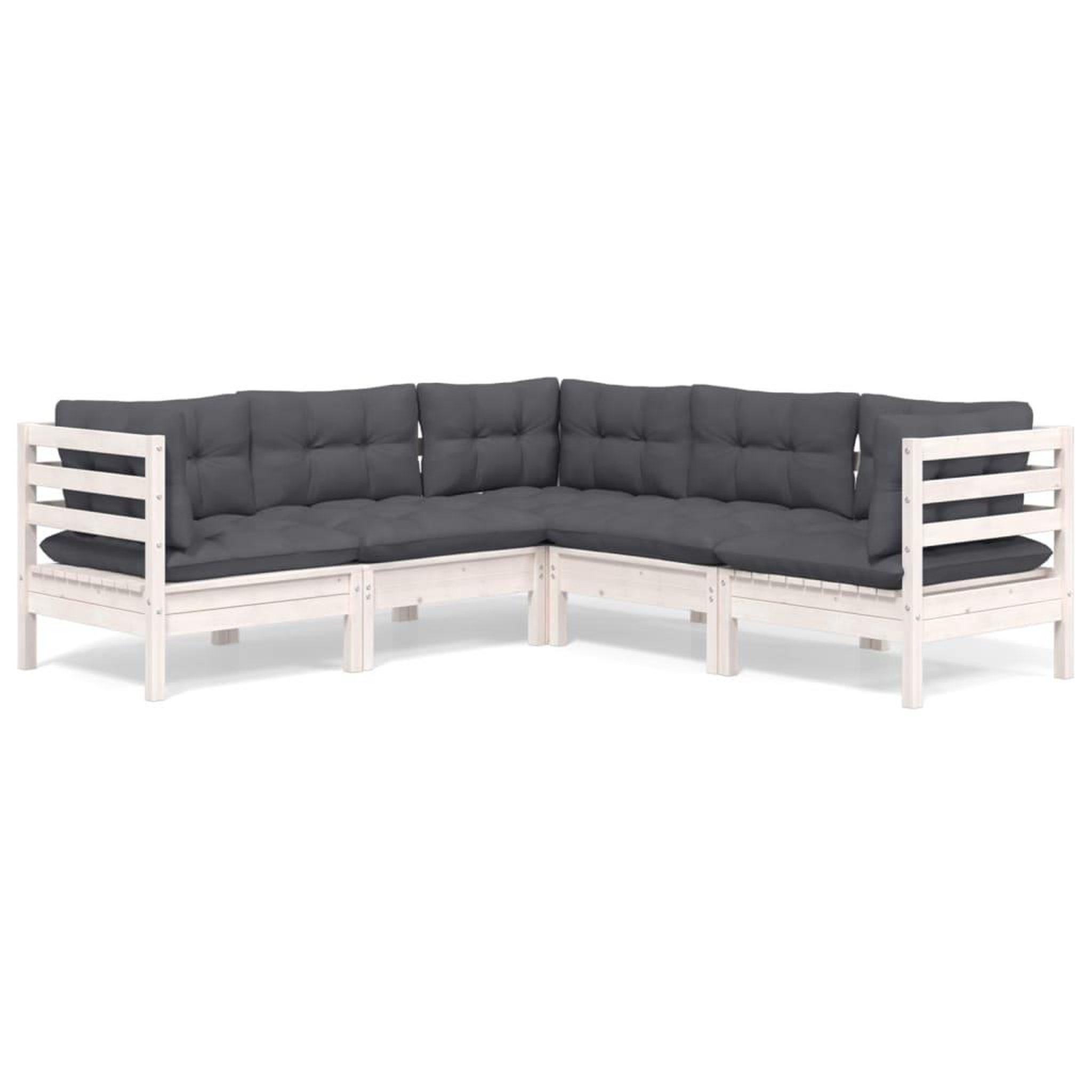 Voir la diapositive 2 : VIDAXL Salon de jardin 5 pcs avec coussins blanc bois de pin solide