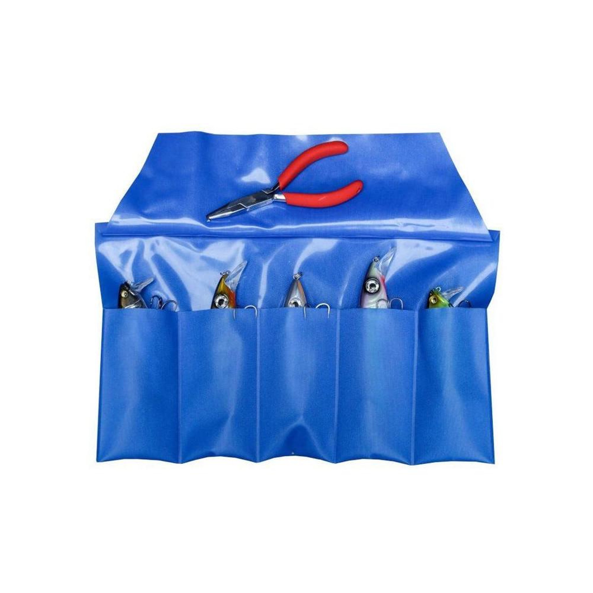 HPA (PECHE) Pochette de pêche enroulable taille m bleue avec 10 poches pour leurres poppers, montages et jigs
