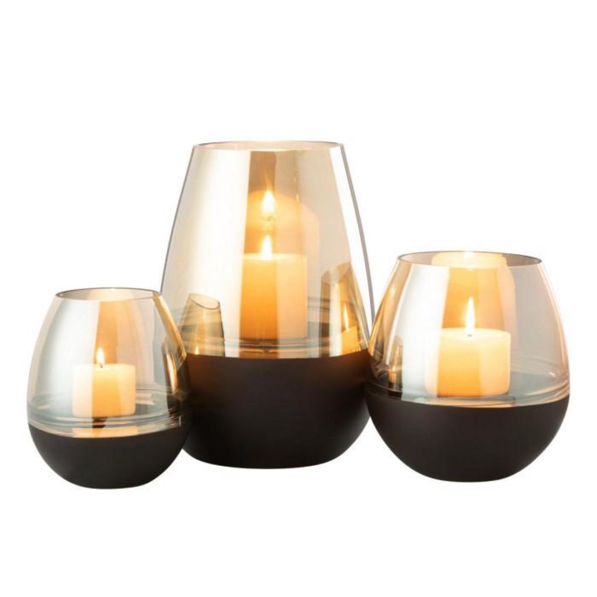 Paris Prix Photophore Déco en Verre  Lignes  26cm Noir & Or