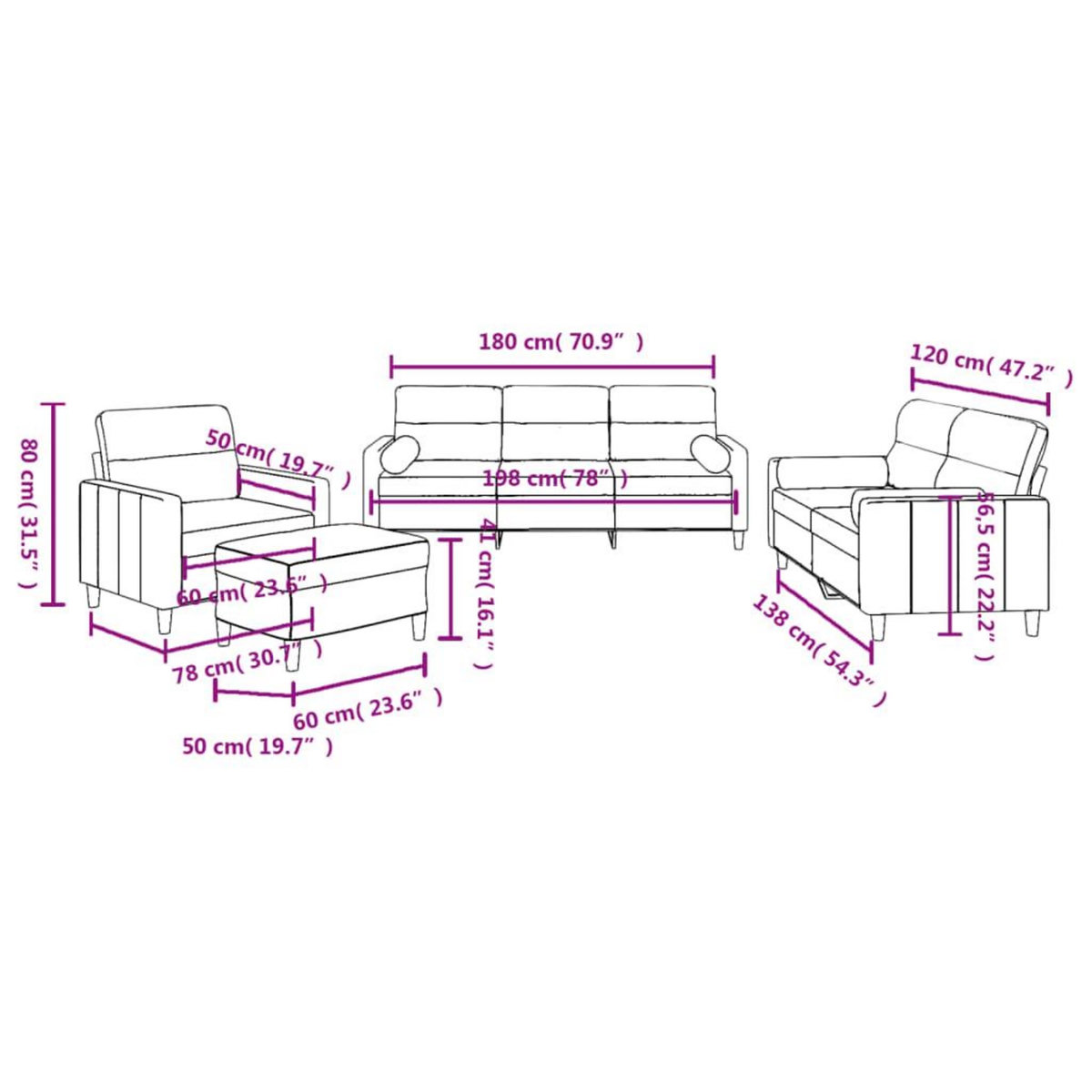 VIDAXL Ensemble de canapes 4 pcs coussins gris fonce tissu