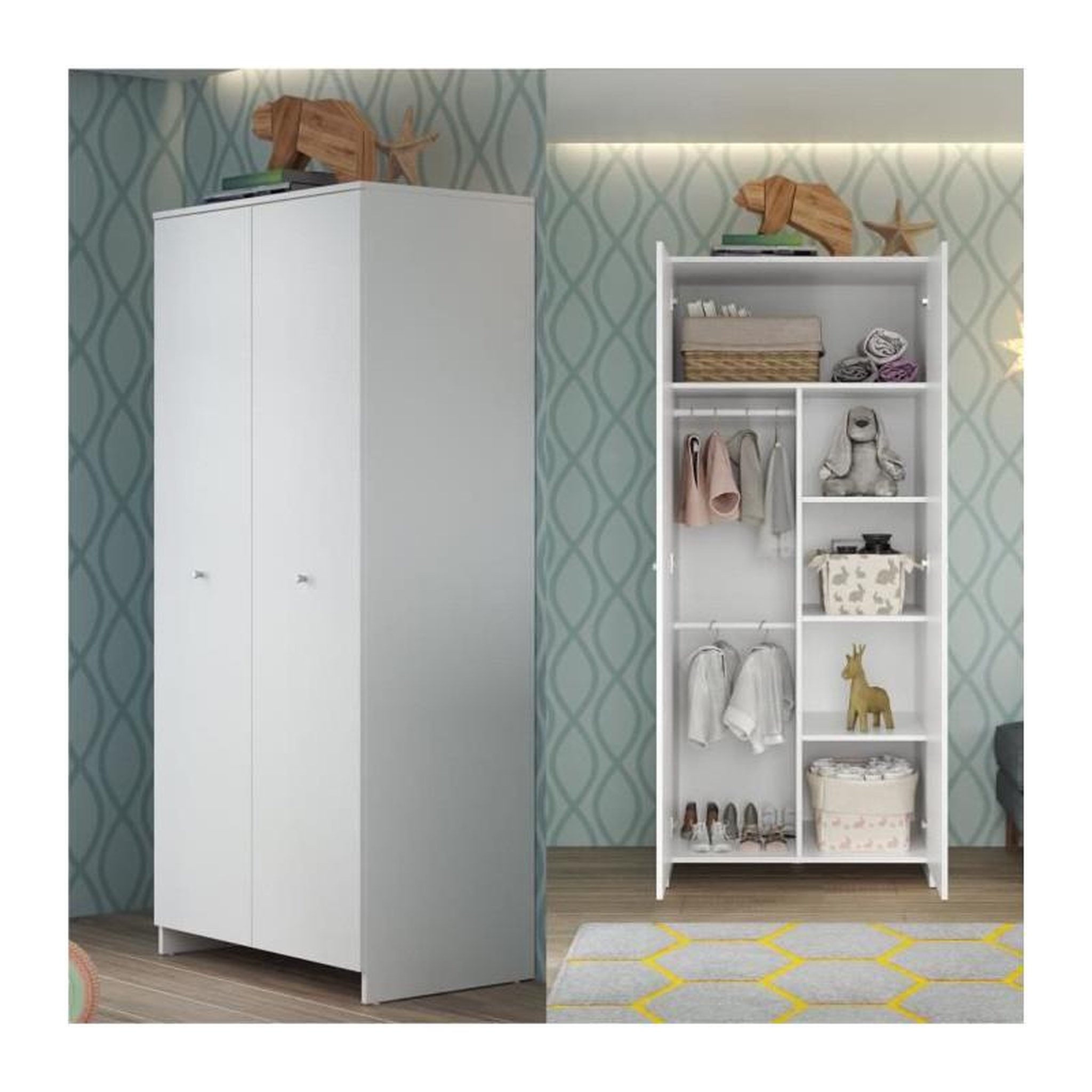 Voir la diapositive 4 : TREND TEAM NIKO Chambre bebe complete : lit 70x140cm + commode a langer + armoire - blanc
