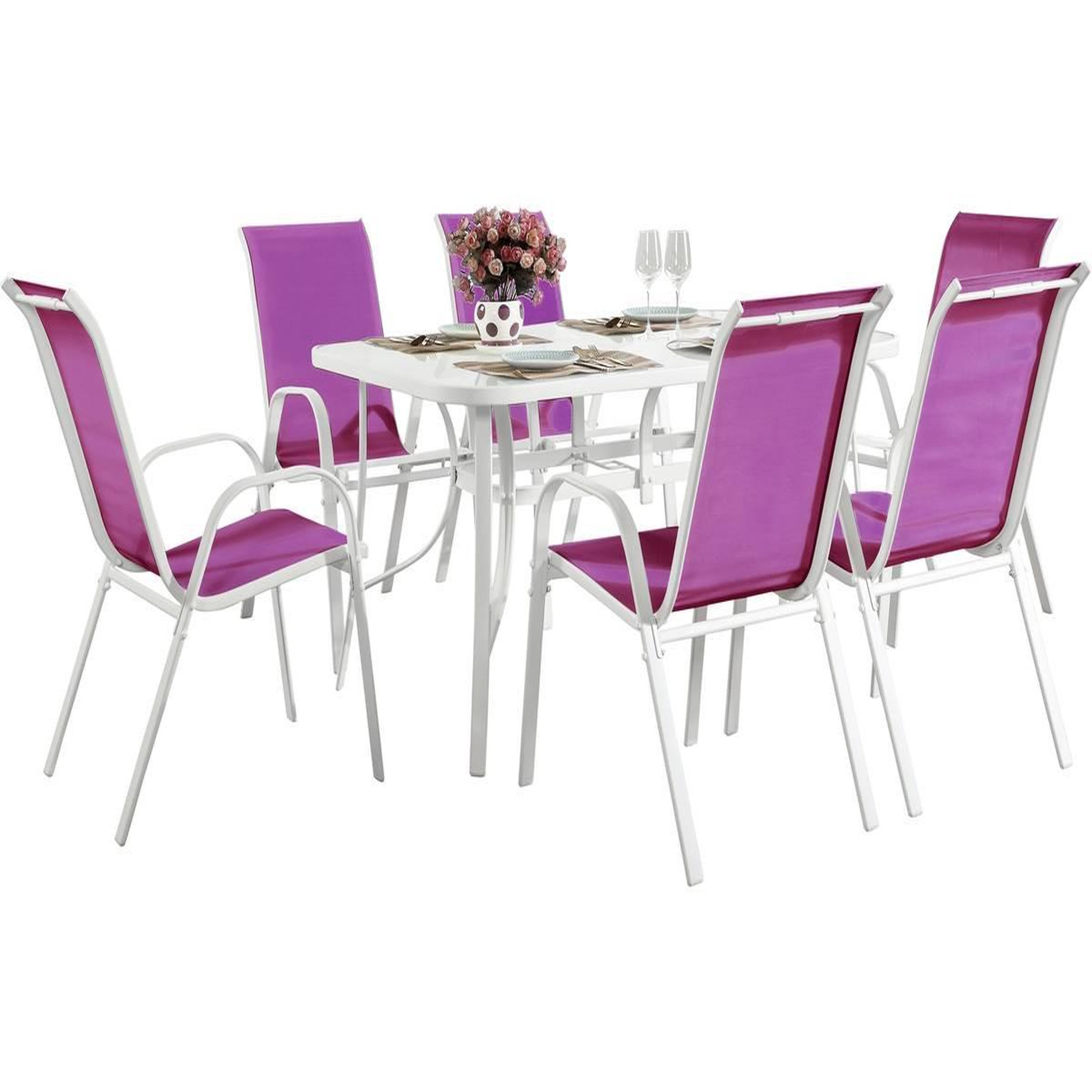 Habitat et Jardin Table et chaises de jardin en textilène  Cordoba  - Phoenix - 6 places - Fuschia