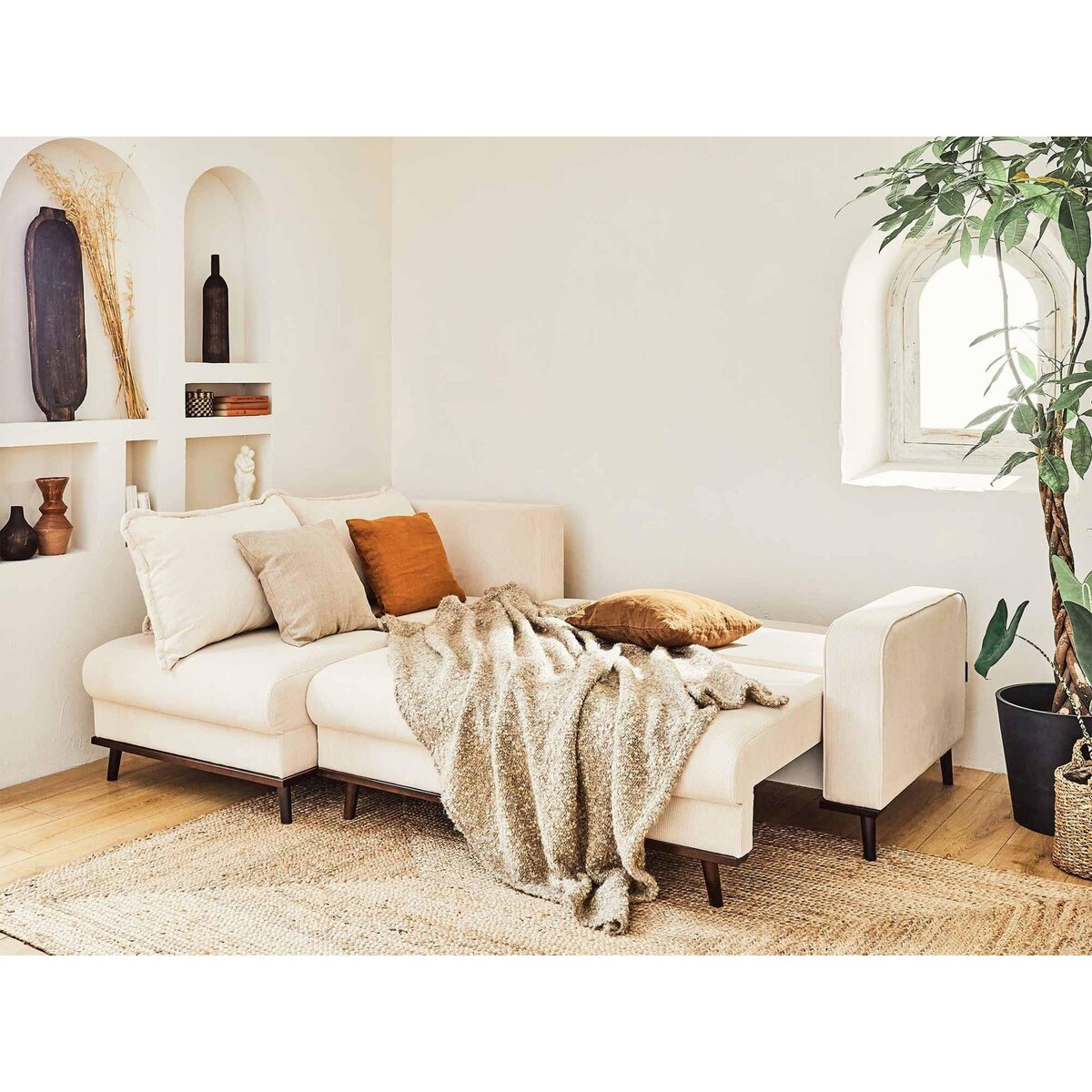 LISA DESIGN Albane - canapé d'angle gauche - 4 places - convertible avec coffre - en velours côtelé