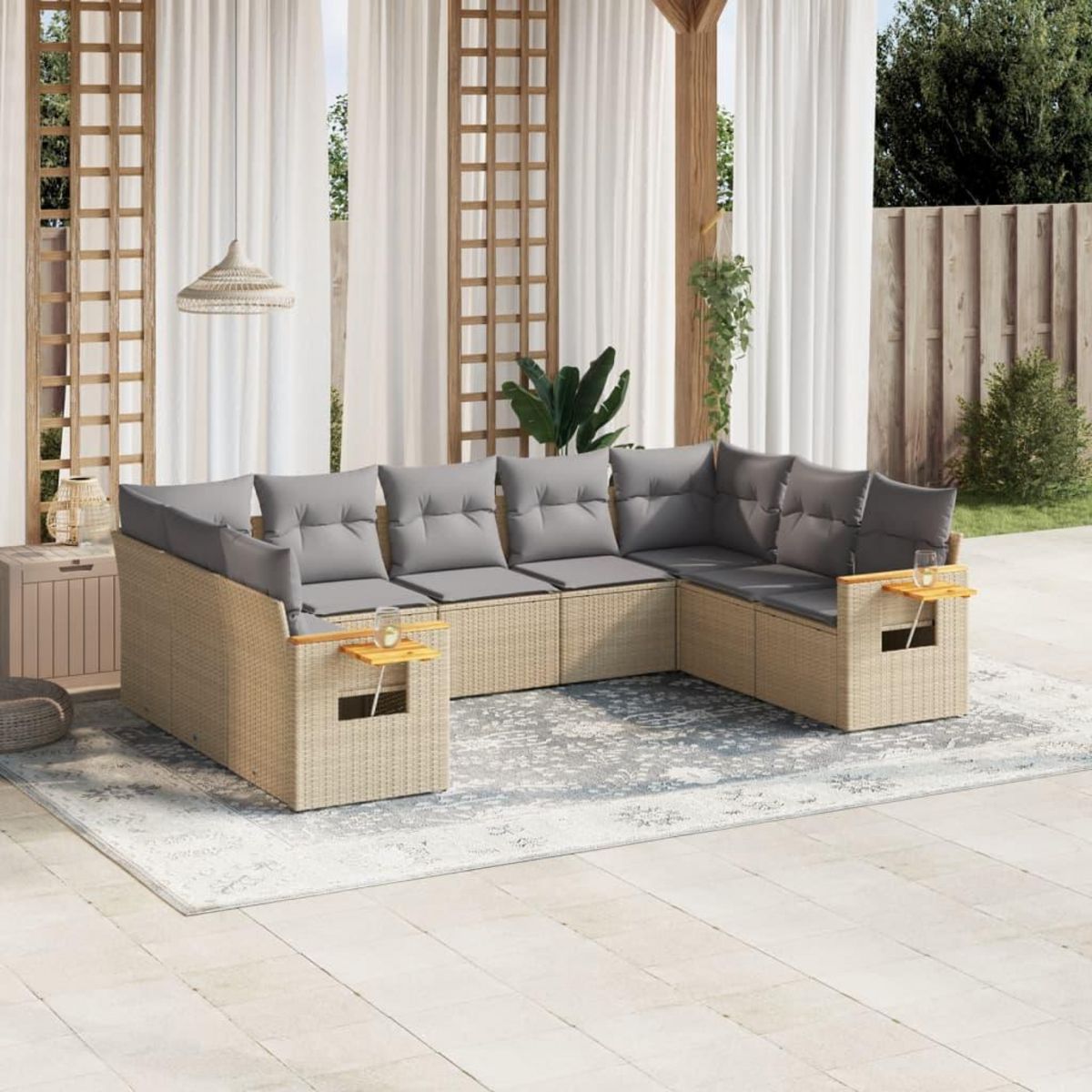 VIDAXL Salon de jardin avec coussins 9 pcs beige resine tressee