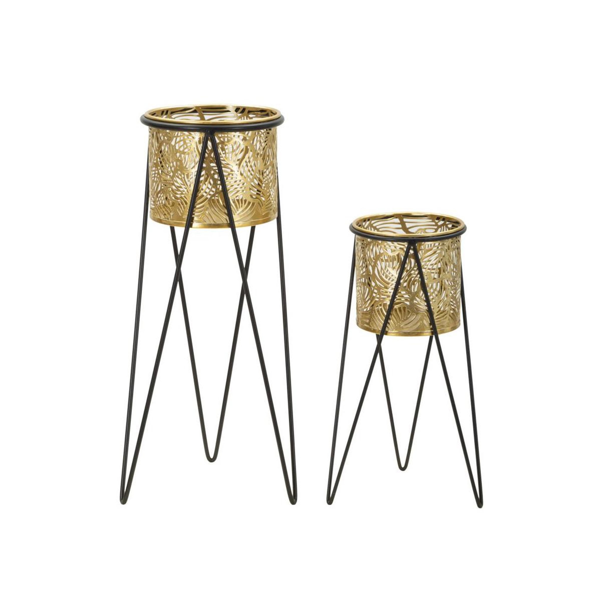 Paris Prix Lot de 2 cache-pots sur pied  drak  46cm or & noir