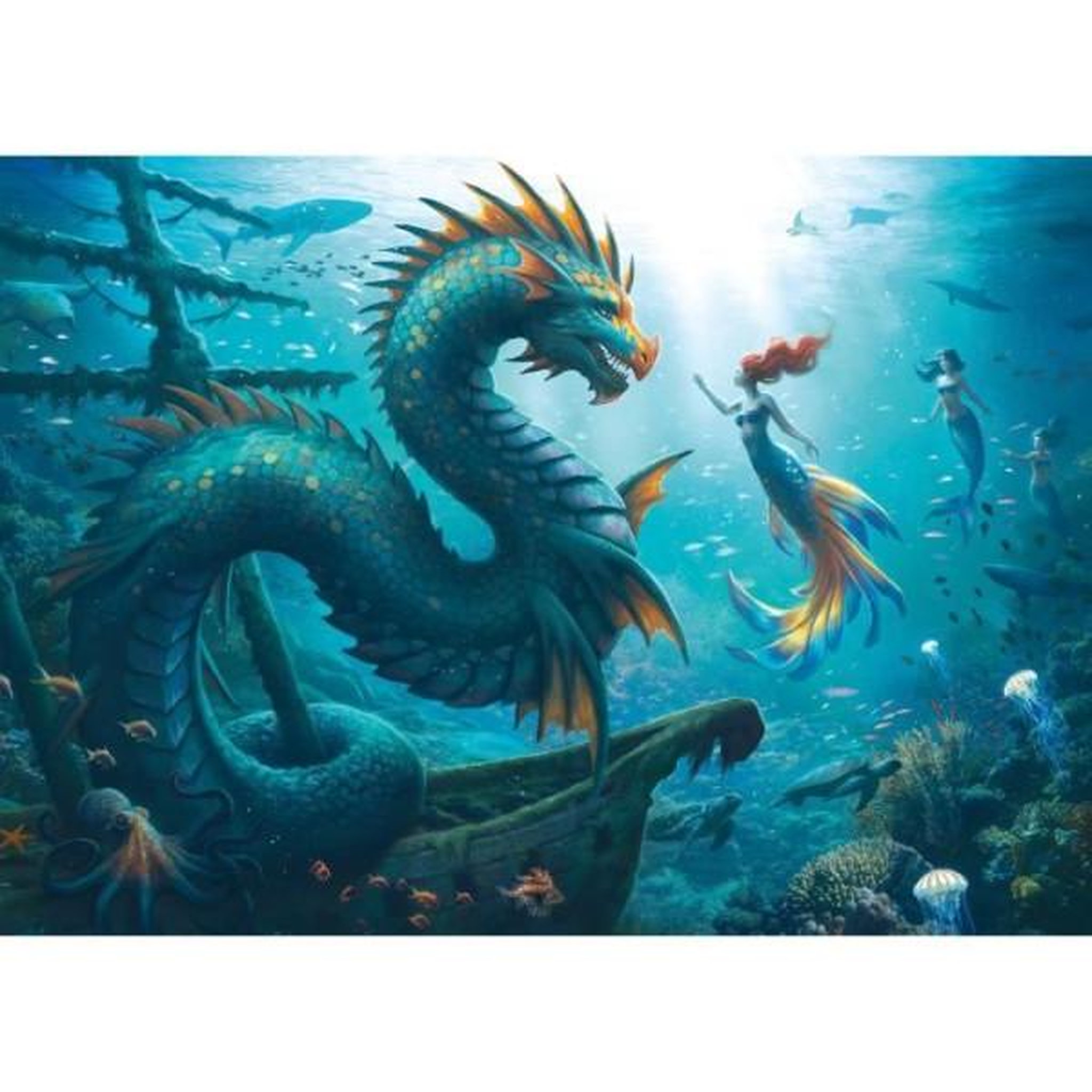 RAVENSBURGER Puzzle 1000 pieces dragon, sirene et tortues des profondeurs, des 14 ans, monstre, 12001434, ravensburger