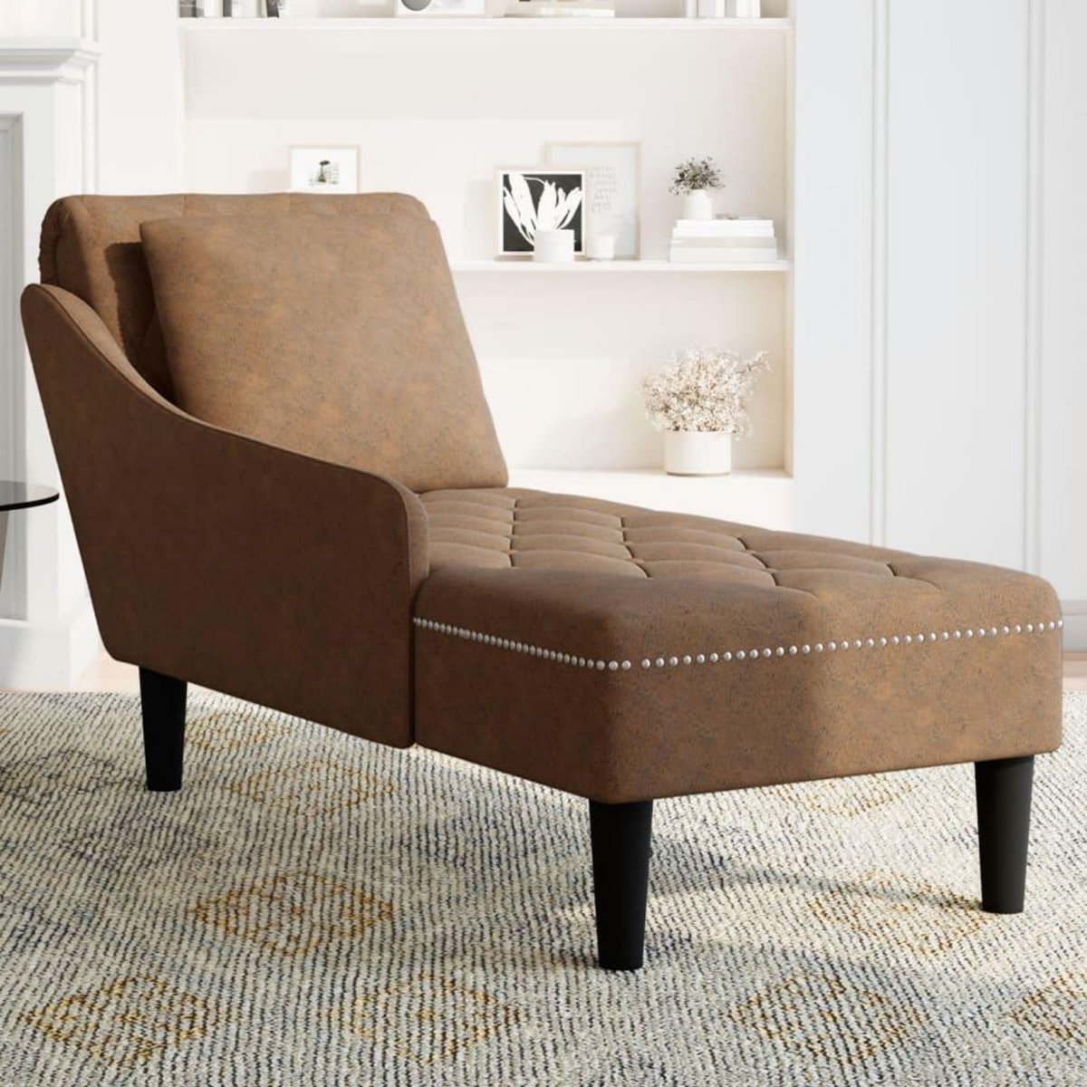 VIDAXL Fauteuil long avec coussin et accoudoir droit marron similicuir