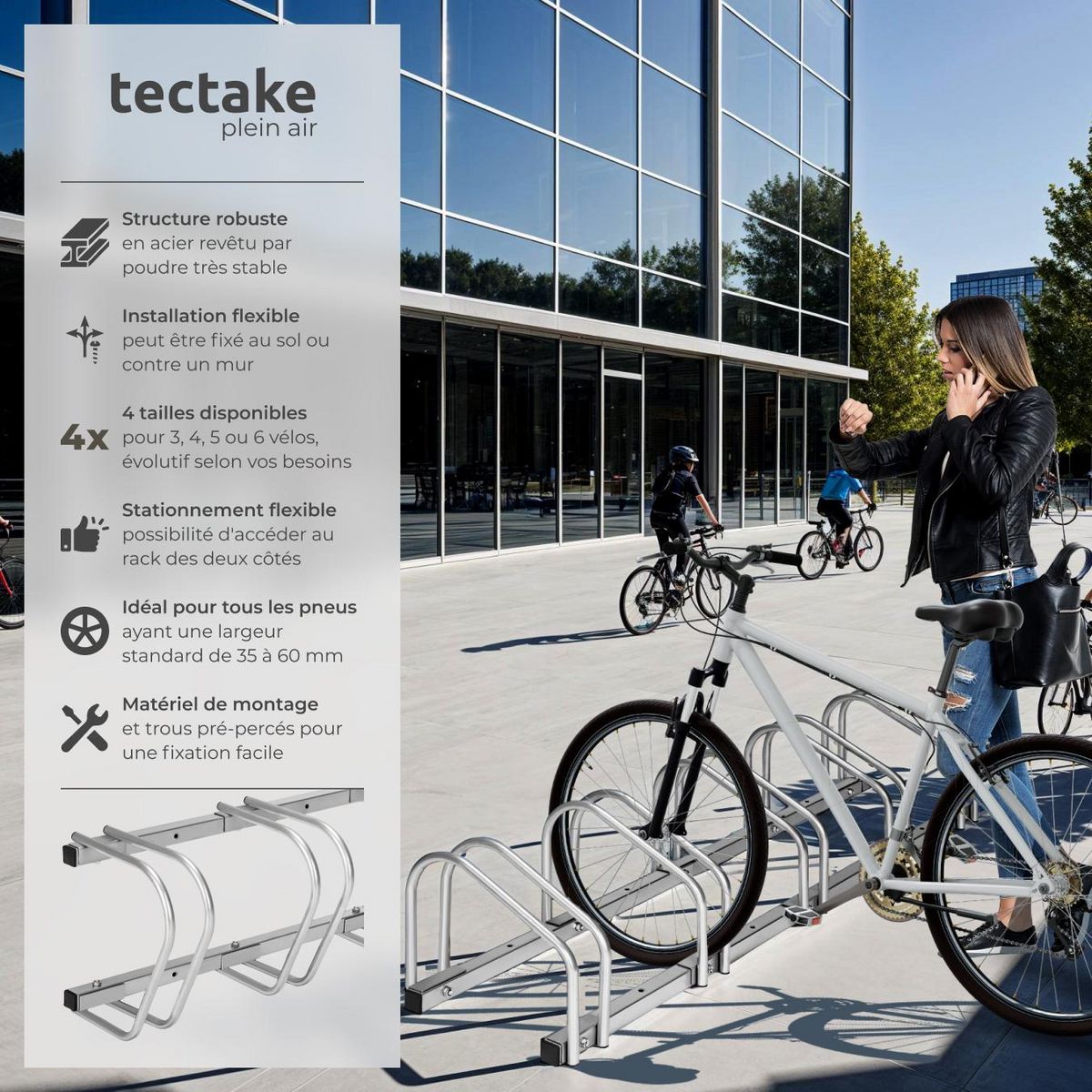 tectake Support à bicyclette en acier inoxydable argent