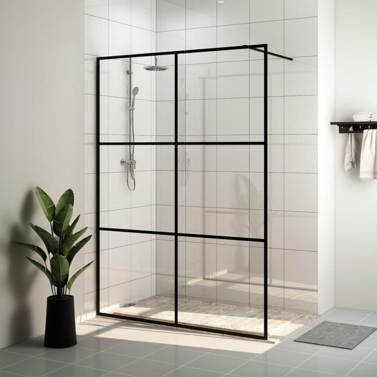 VIDAXL Paroi de douche avec verre ESG transparent 140x195 cm Noir