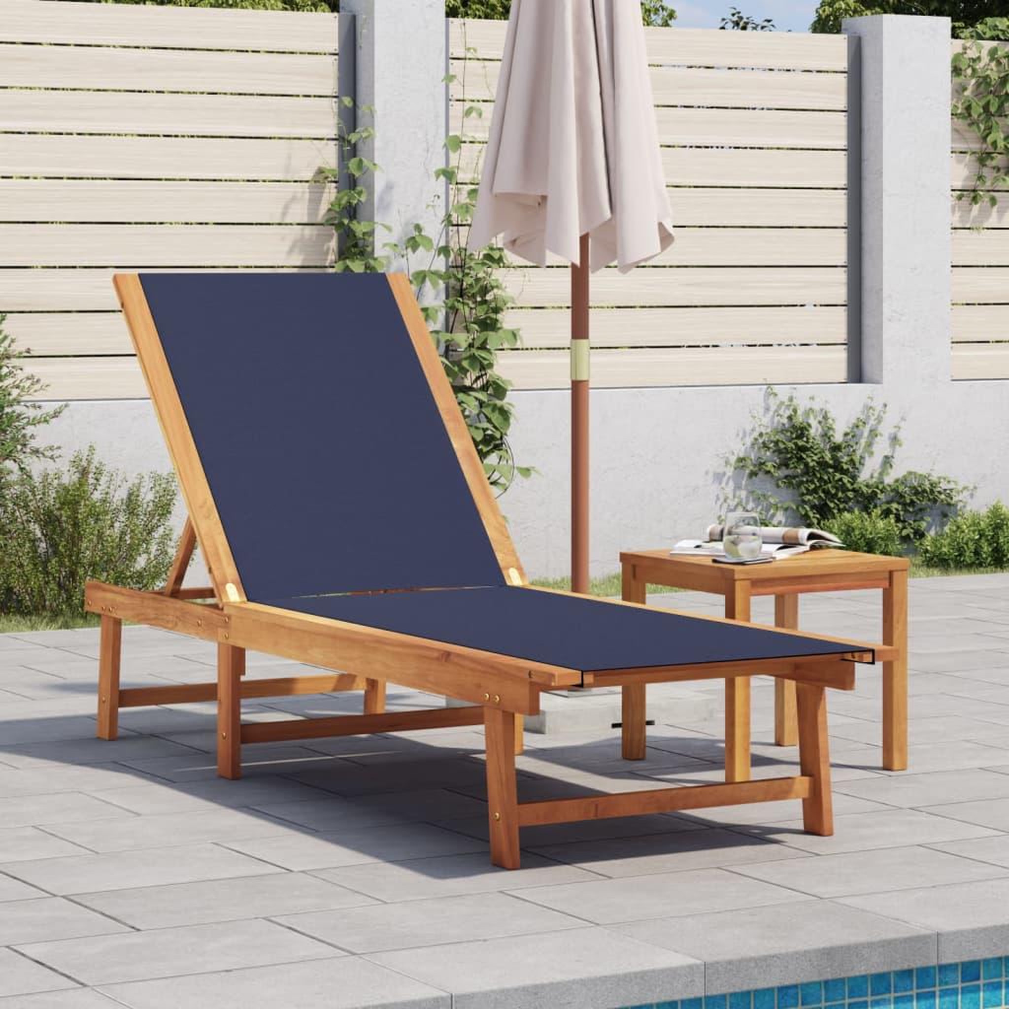 VIDAXL Chaise longue et table bleu bois d'acacia solide et textilene