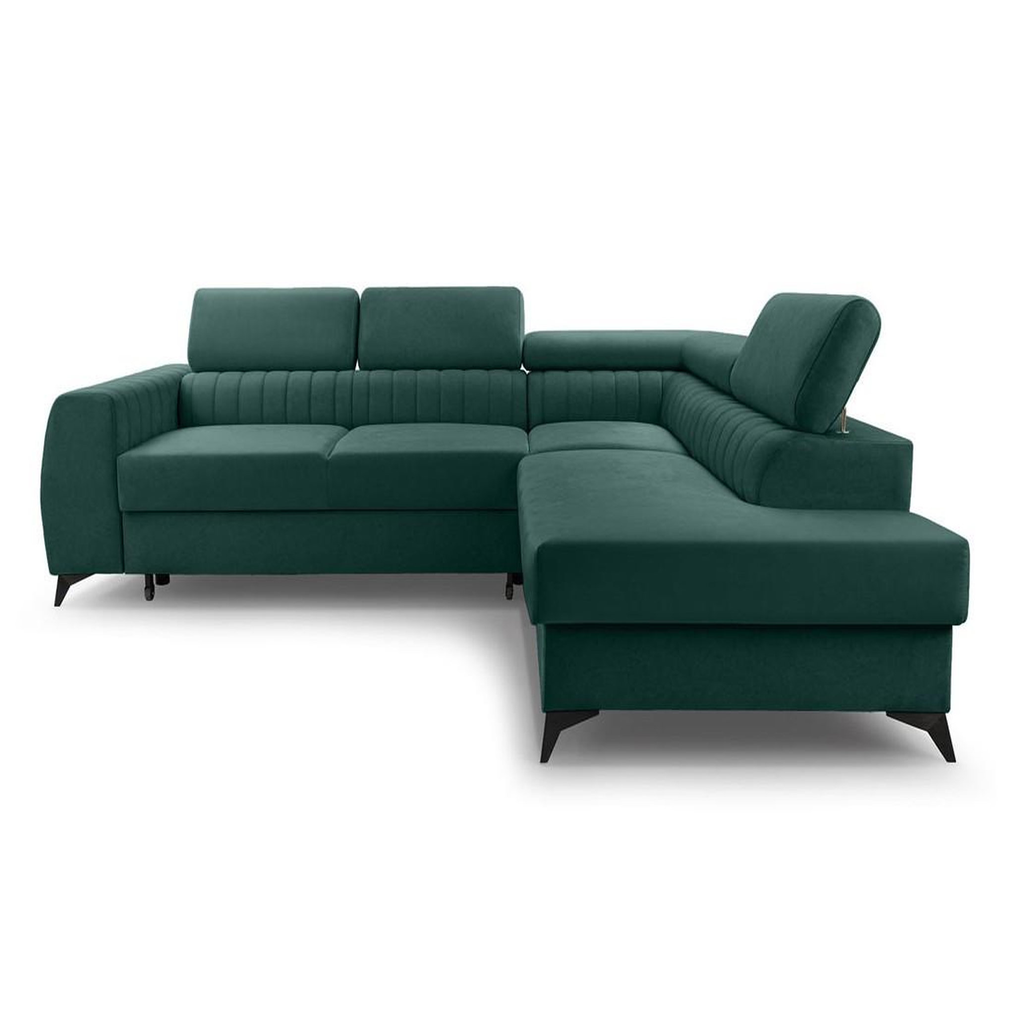 Voir la diapositive 1 : BEST MOBILIER Aneta - canapé d'angle droit 5 places - convertible avec coffre et têtières - en velours