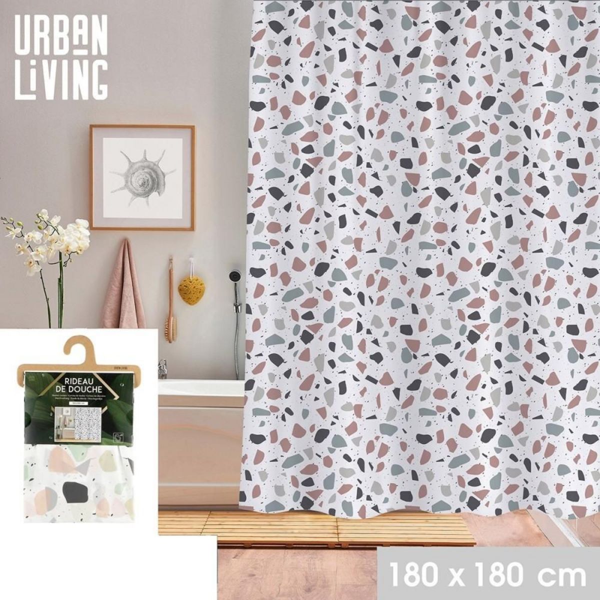 FORNORD Rideau de douche 180x180 cm Terrazo