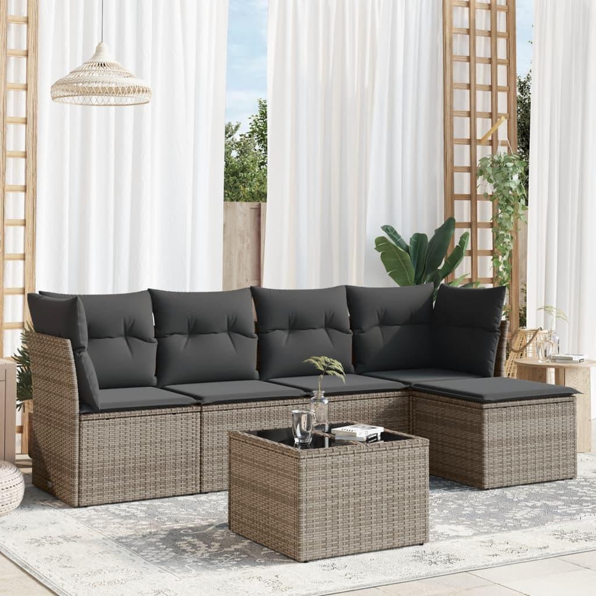 VIDAXL Salon de jardin 6 pcs avec coussins gris resine tressee
