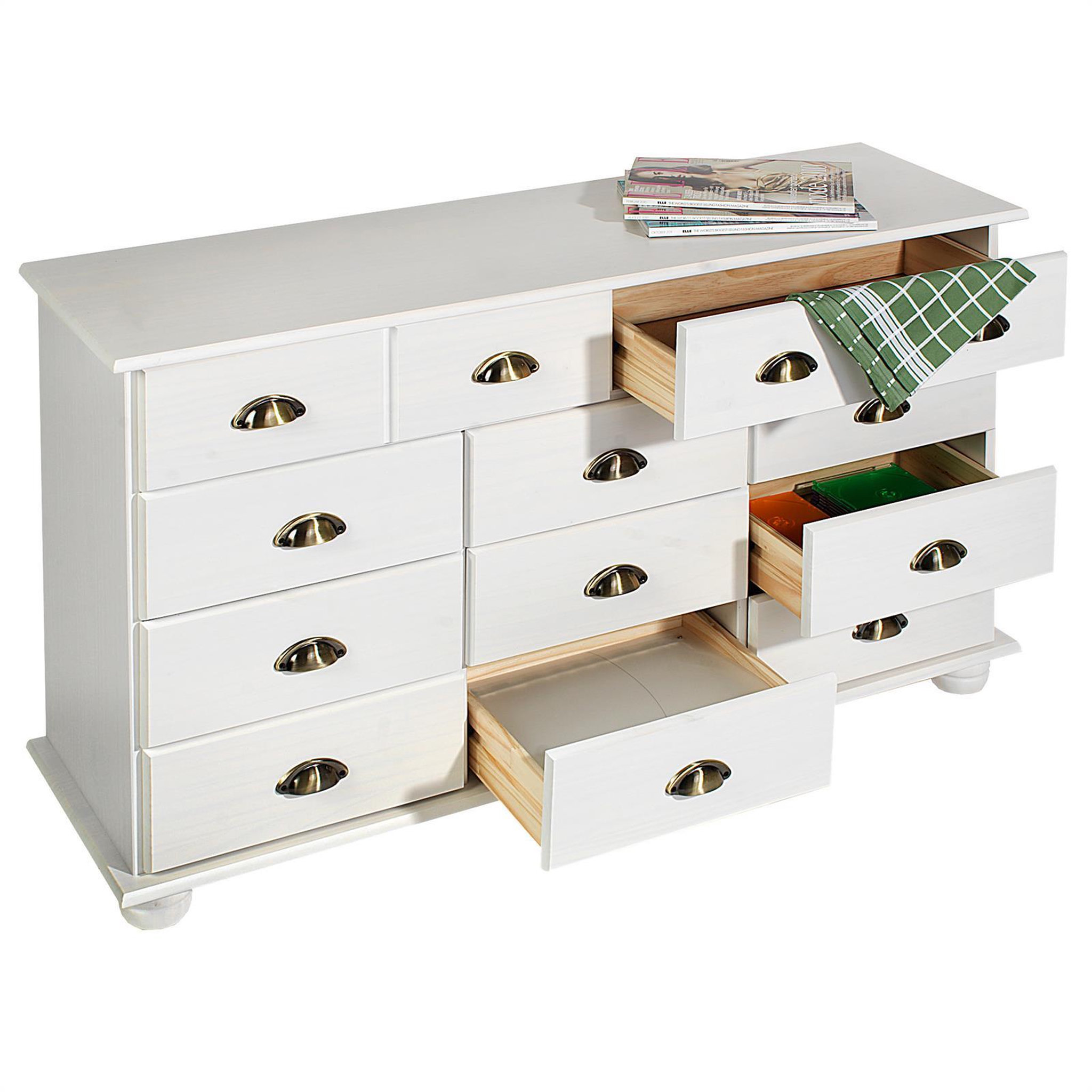 Voir la diapositive 5 : IDIMEX Commode apothicaire COLMAR en pin massif, 11 tiroirs
